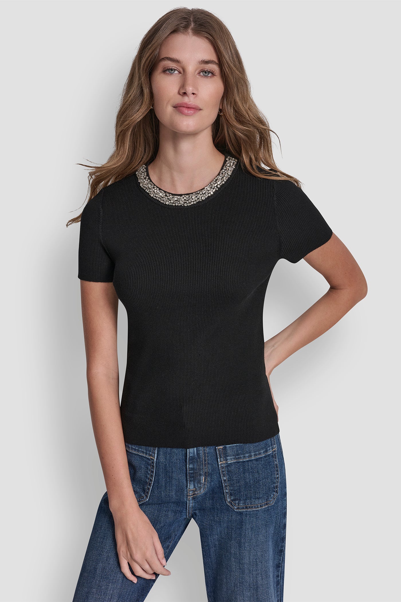 SWEATER WITH EMBELLISHED NECKLINE VIEW 3 | WOMEN'S SWEATERS & TOPS
