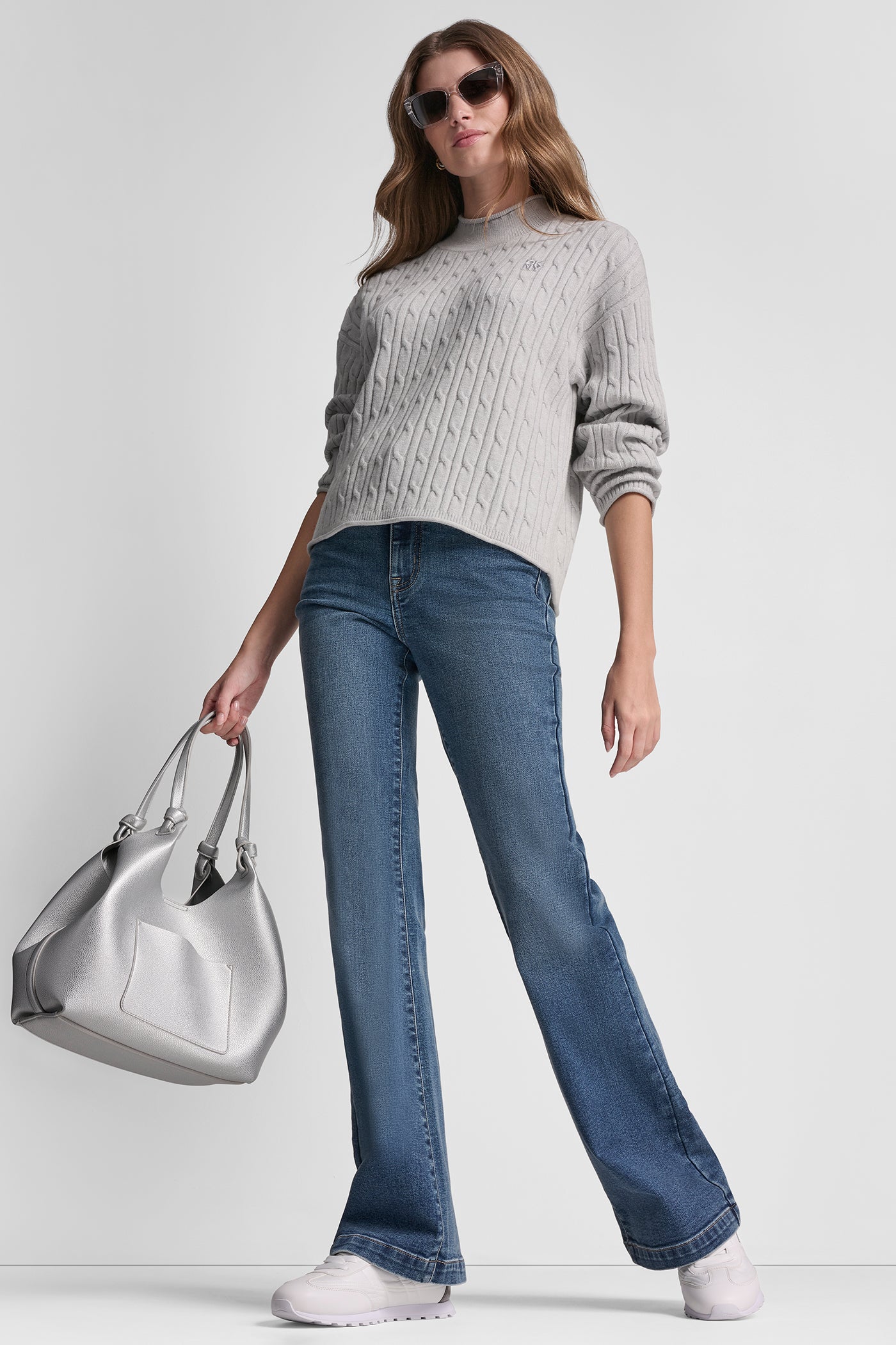 MOCK NECK DROP SHOULDER CABLE SWEATER VIEW 4 | All Products