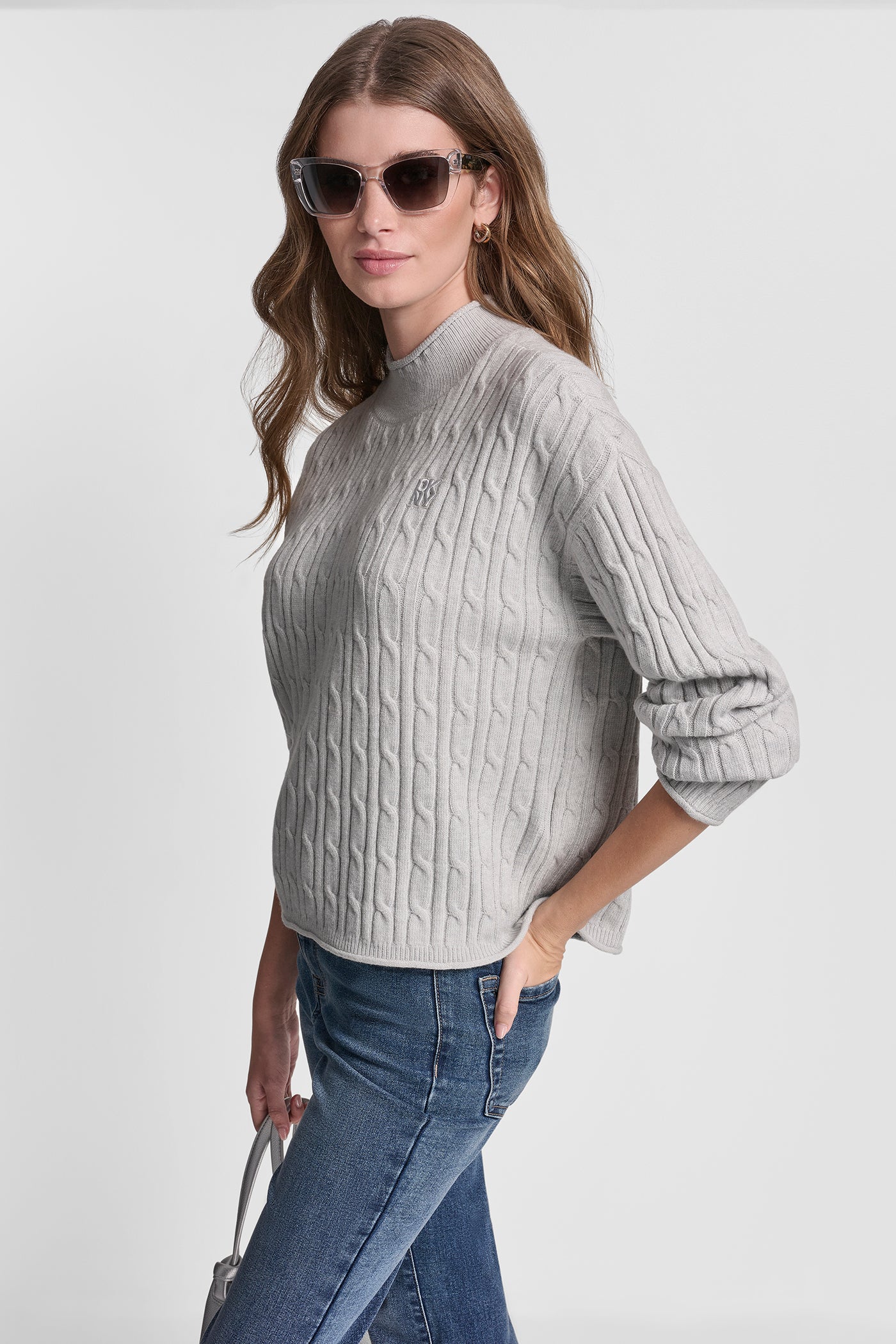MOCK NECK DROP SHOULDER CABLE SWEATER VIEW 3 | All Products