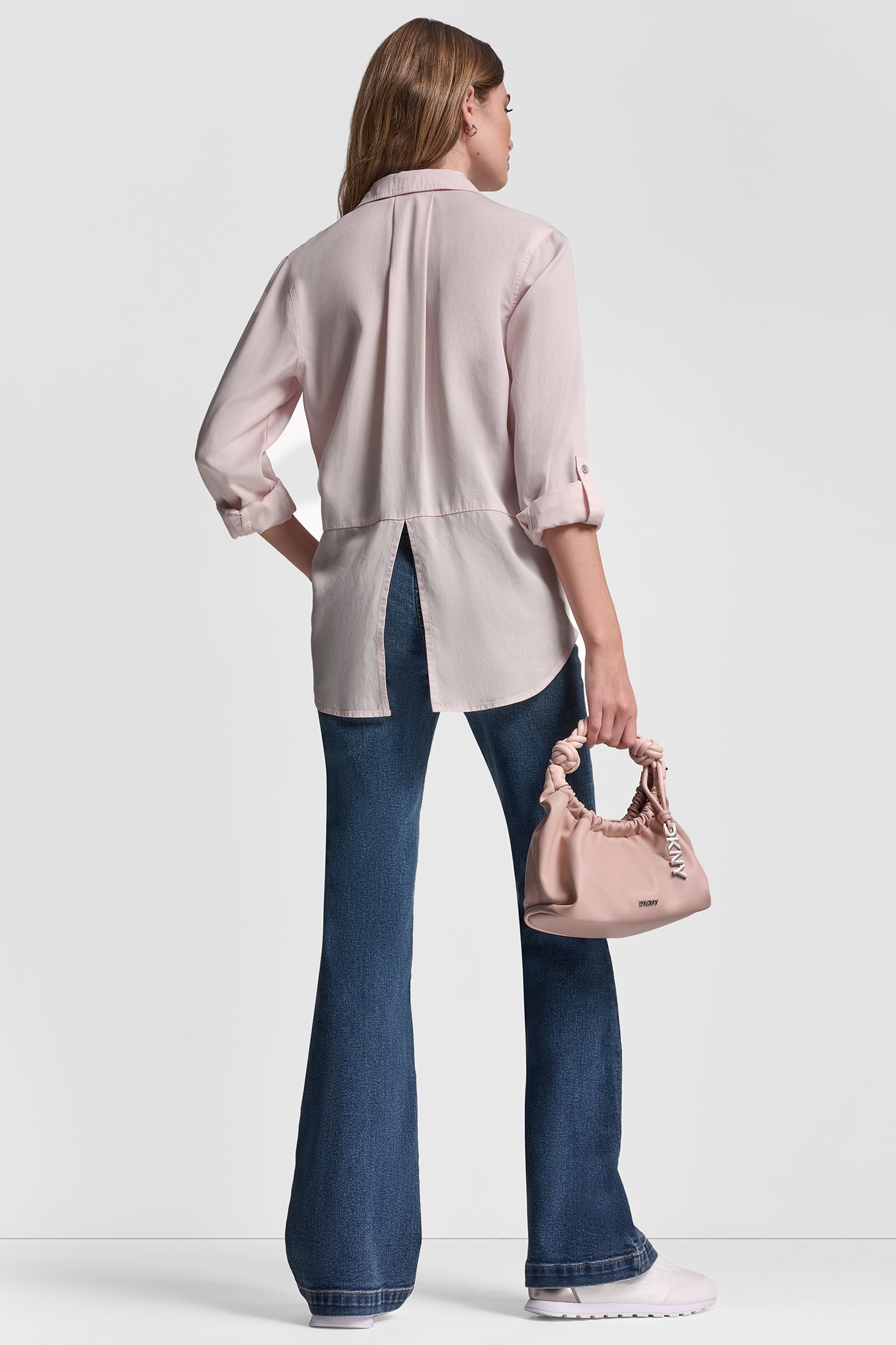 Pink Moon SPLIT BACK BUTTON FRONT WITH ROLL TAB, VIEW 2 | WOMEN'S SWEATERS & TOPS