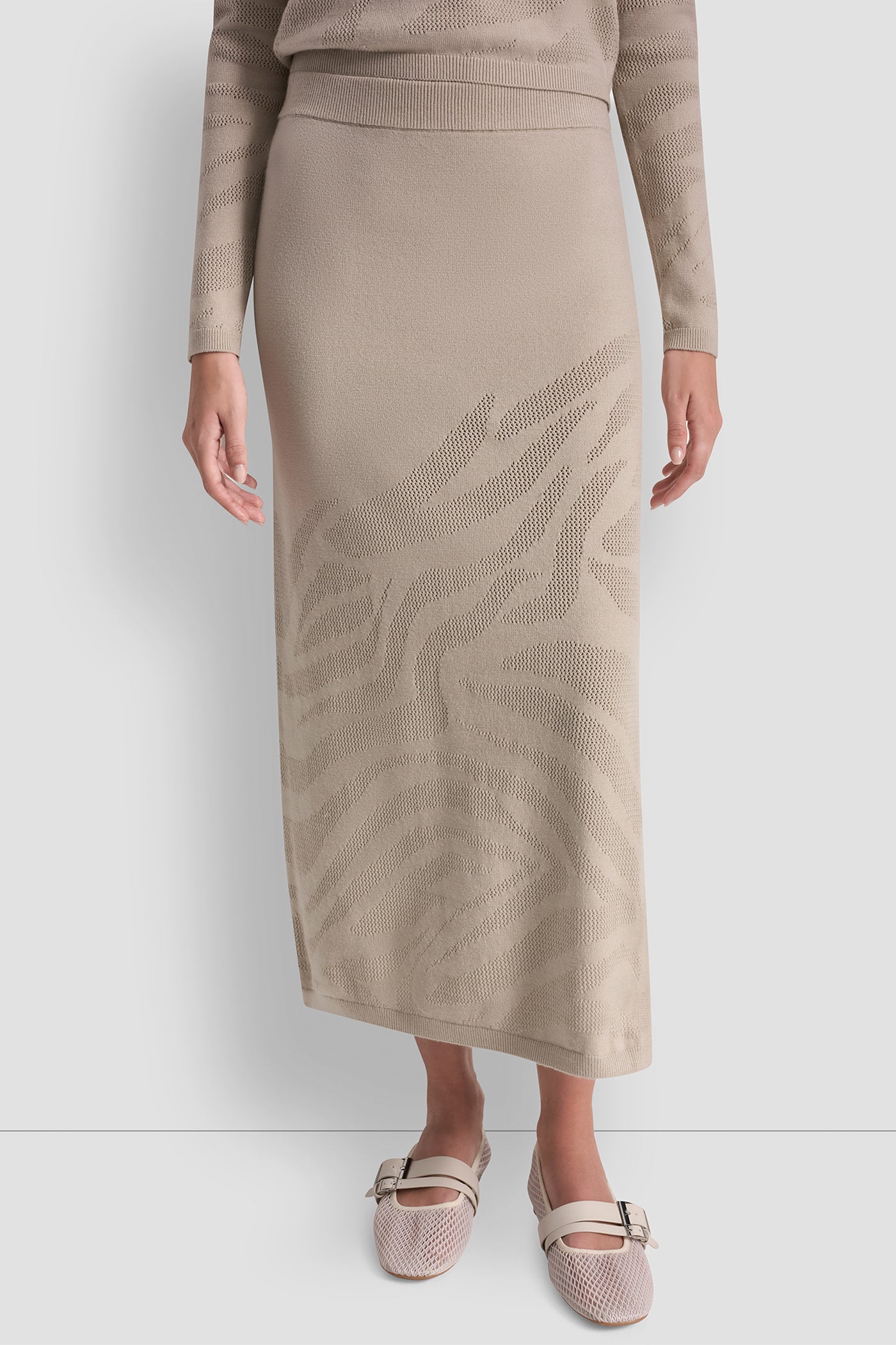 Grey ZEBRA POINTELLE MIDI SKIRT, VIEW 2 | Products