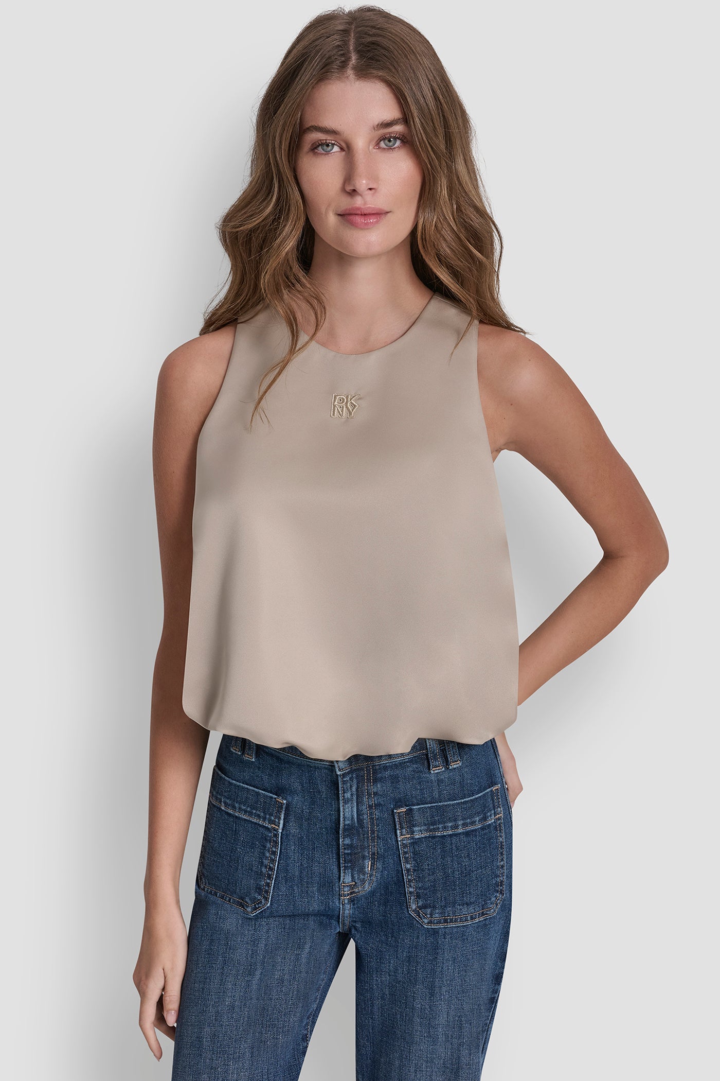 Pebble SLEEVELESS BUBBLE TOP WITH LOGO, VIEW 2 | DKNY JEANS