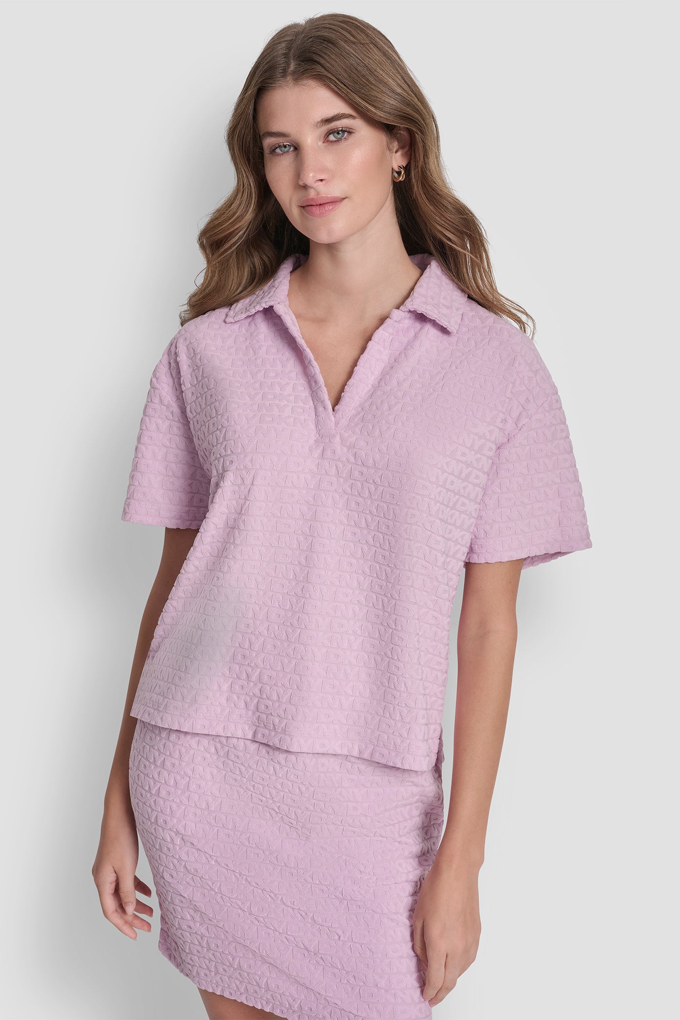 LOGO JACQUARD BOXY POLO TEE VIEW 1 | Tees & Tanks