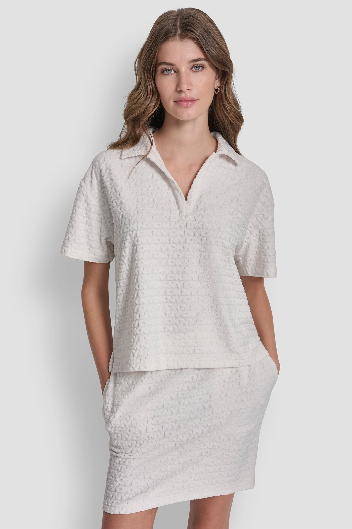 LOGO JACQUARD BOXY POLO TEE VIEW 1 | Tees & Tanks