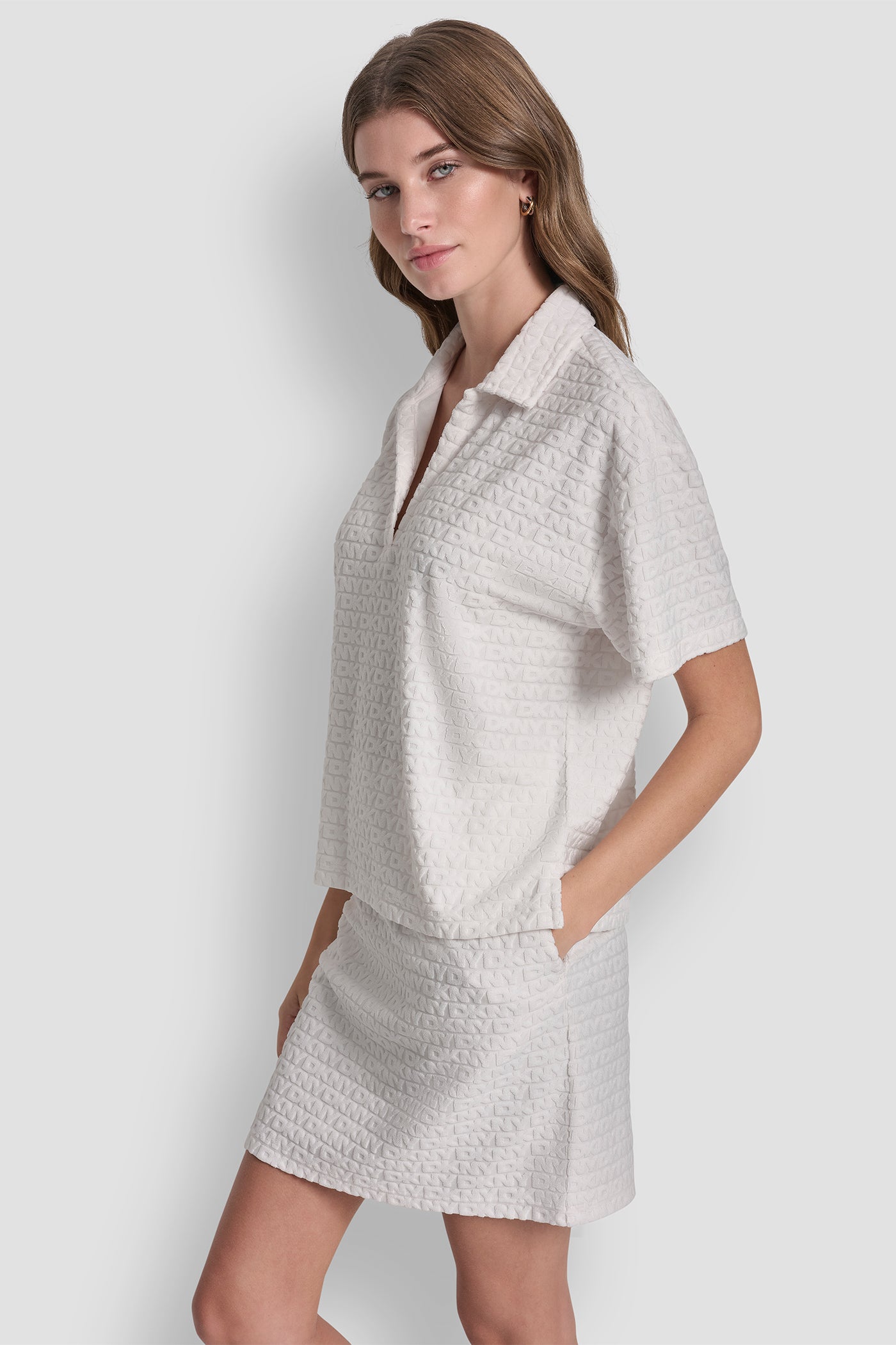 LOGO JACQUARD BOXY POLO TEE VIEW 3 | Tees & Tanks