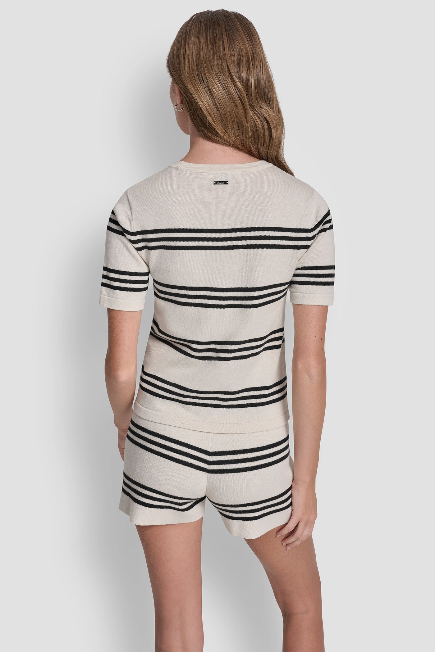 Black/Eggnog ELBOW SLEEVE STRIPED SWEATER, BACK VIEW | SPRING 2026