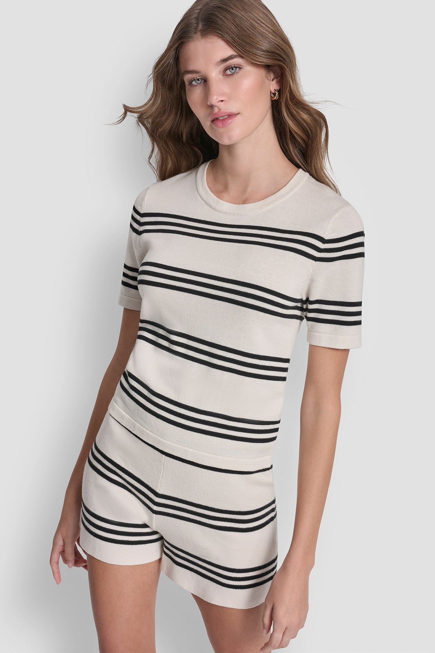 Black/Eggnog ELBOW SLEEVE STRIPED SWEATER, FRONT VIEW | SPRING 2026