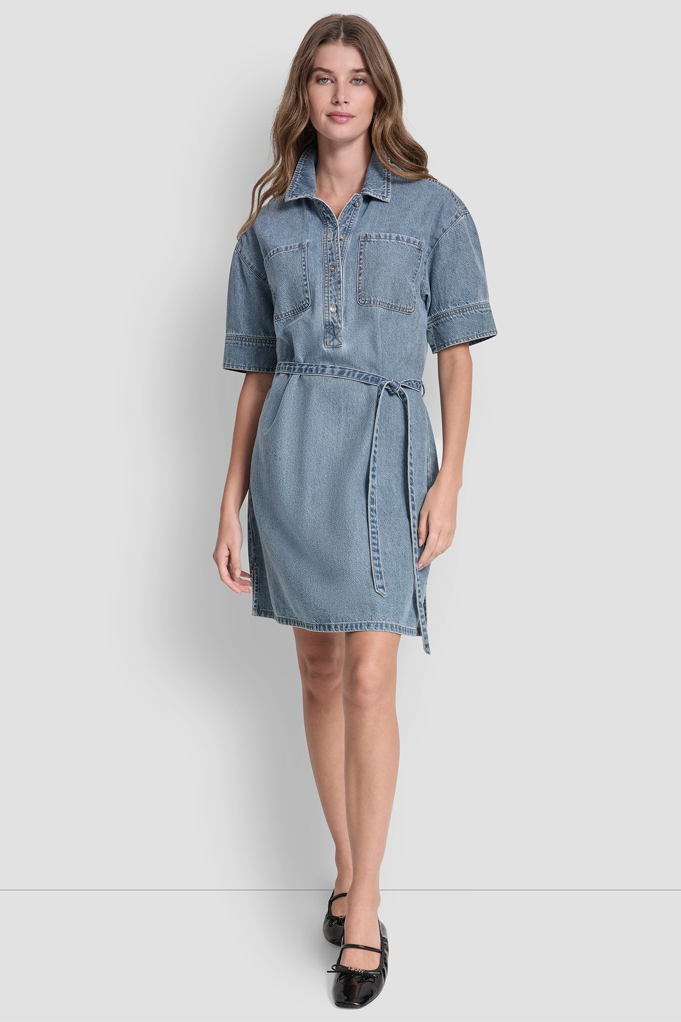 DENIM BUTTON-FRONT SHIRT DRESS VIEW 4 | Denim Destination