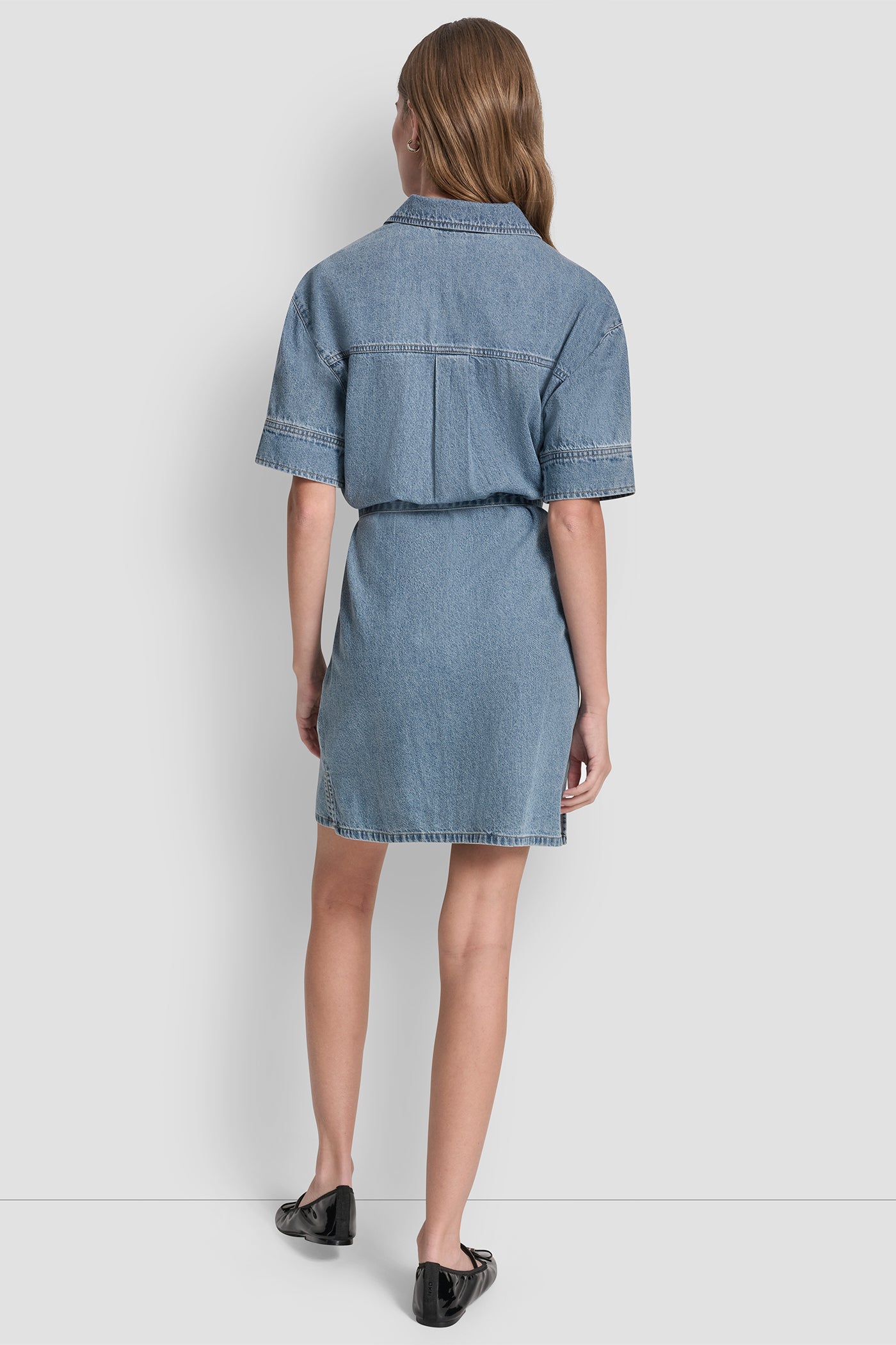 Cooper DENIM BUTTON-FRONT SHIRT DRESS, BACK VIEW | Denim Destination