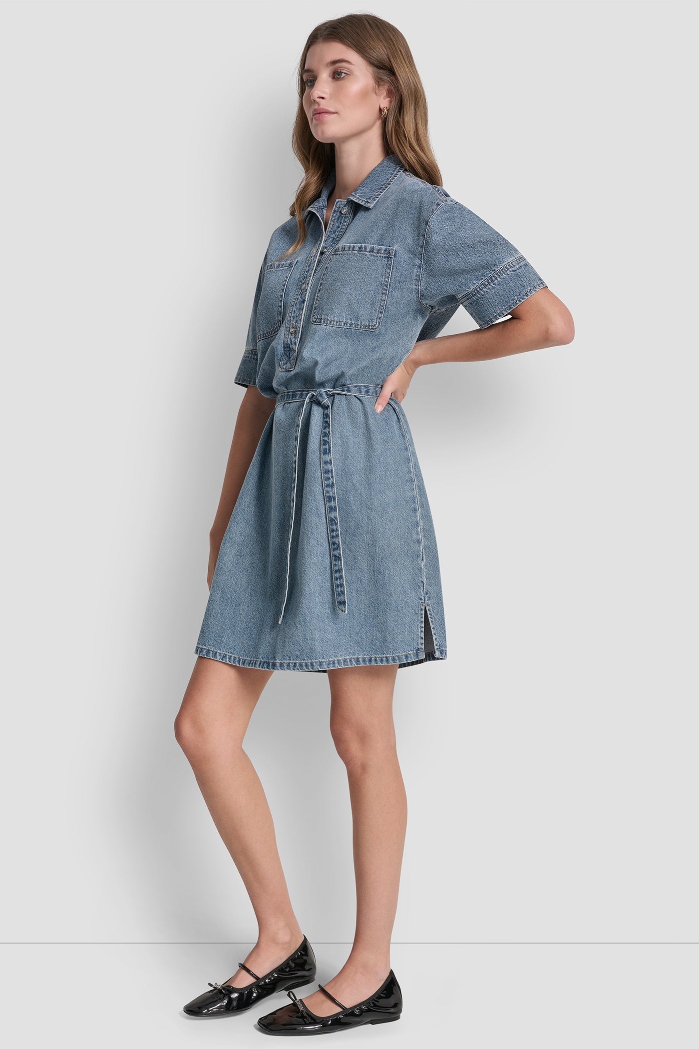 DENIM BUTTON-FRONT SHIRT DRESS VIEW 3 | Denim Destination