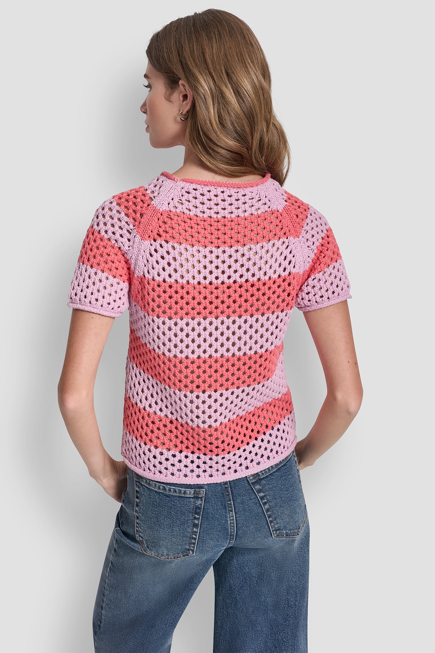 Pink Lavender/Sunkissed OPEN STITCH STRIPE SWEATER, BACK VIEW | Clothing