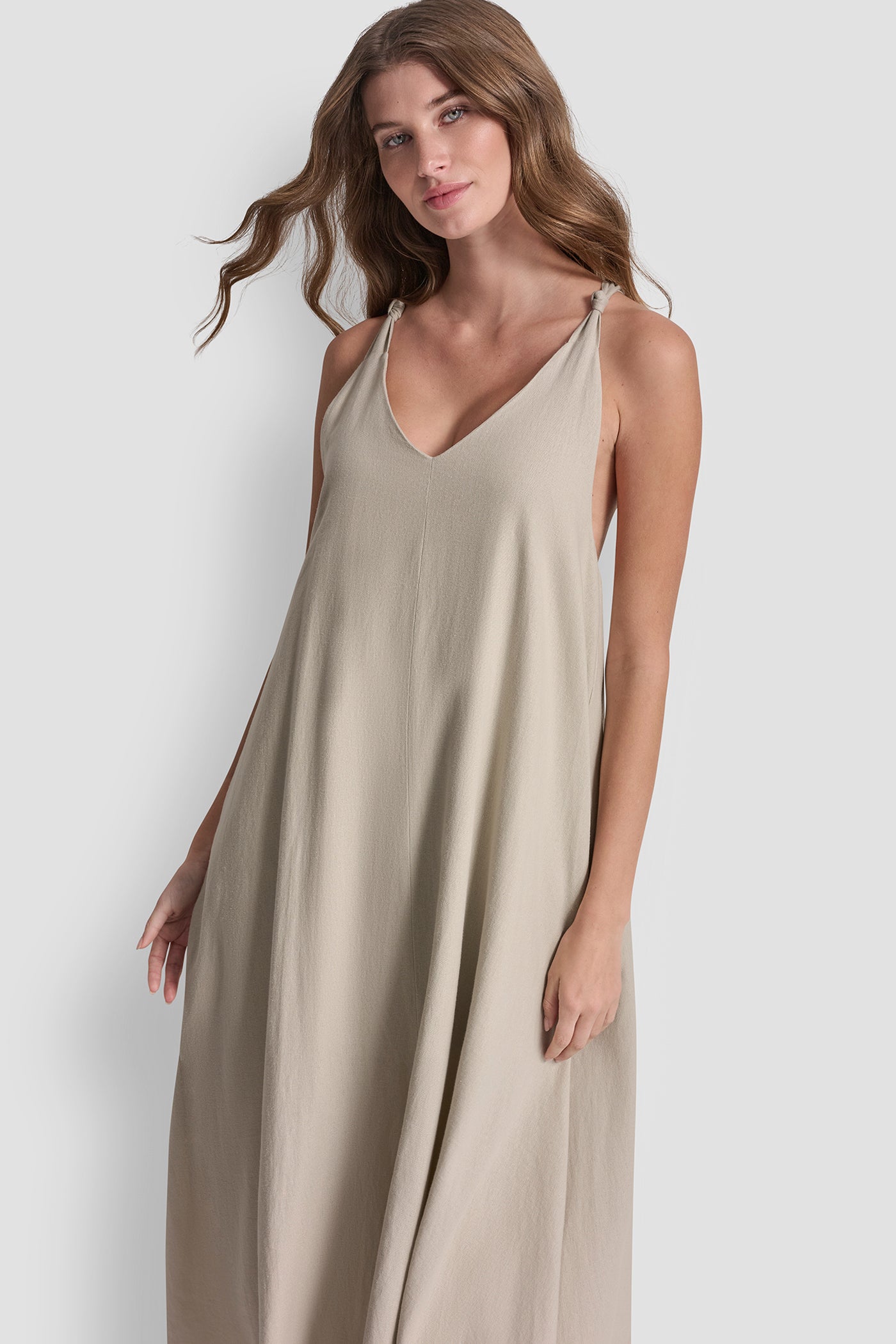 LINEN-BLEND TIE BACK MAXI DRESS VIEW 5 | The Vacation Edit