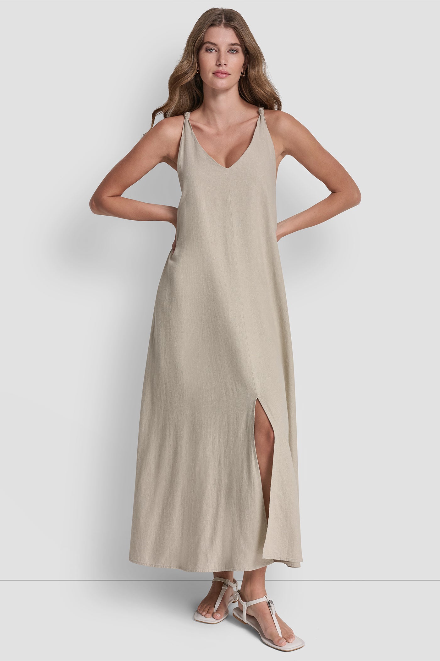 LINEN-BLEND TIE BACK MAXI DRESS VIEW 3 | The Vacation Edit