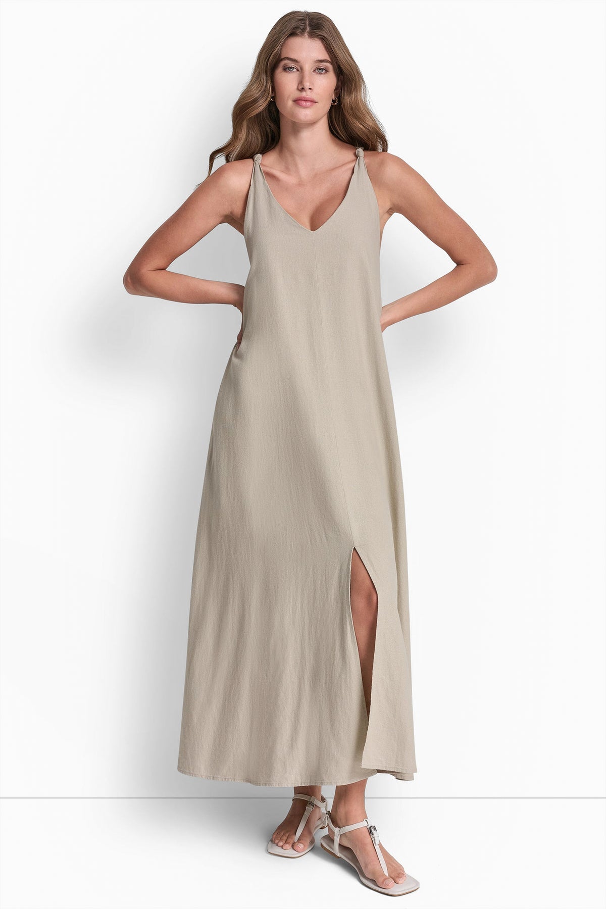 LINEN-BLEND TIE BACK MAXI DRESS VIEW 2