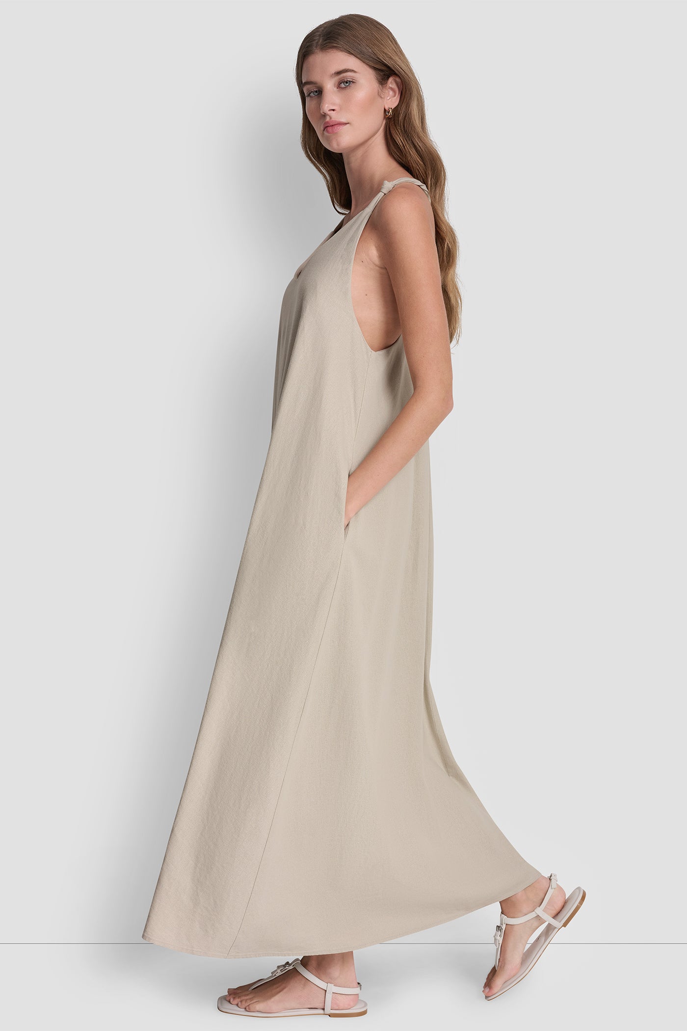 LINEN-BLEND TIE BACK MAXI DRESS VIEW 4 | The Vacation Edit