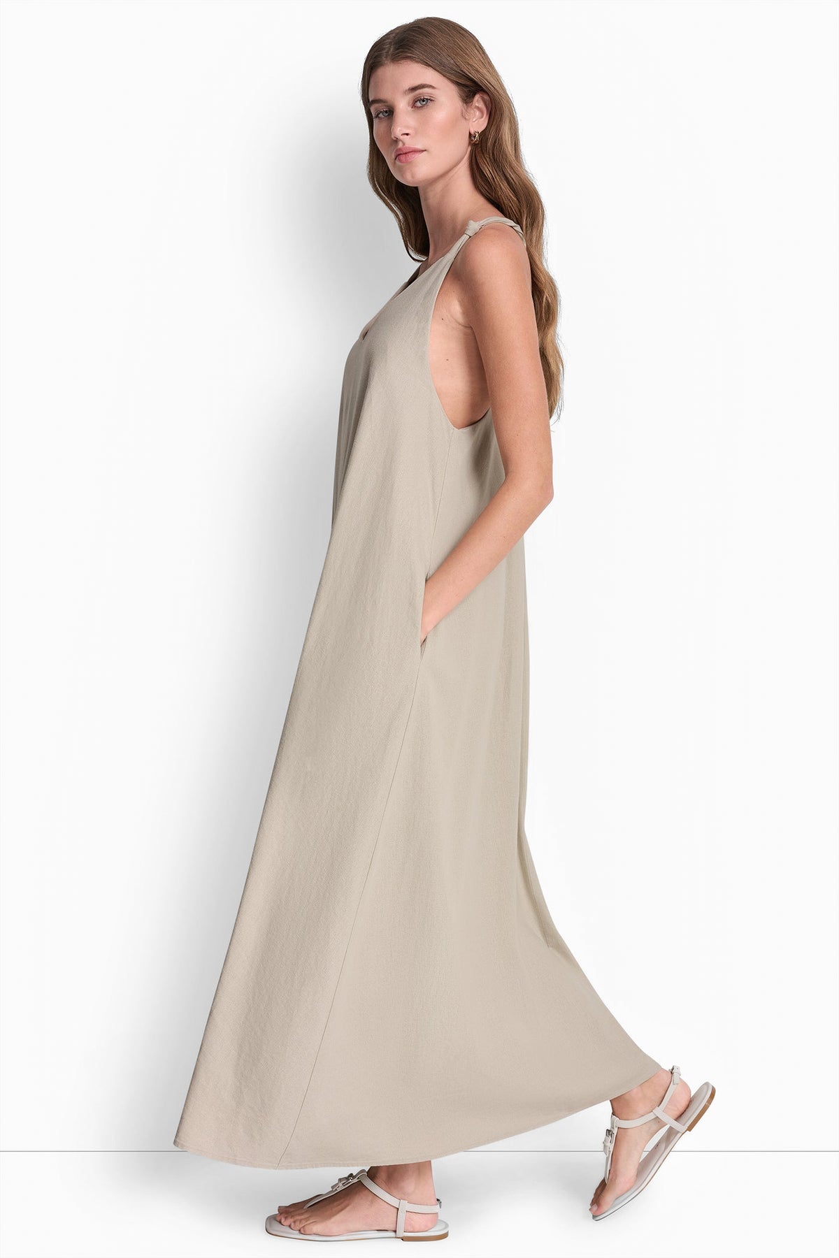 LINEN-BLEND TIE BACK MAXI DRESS VIEW 2