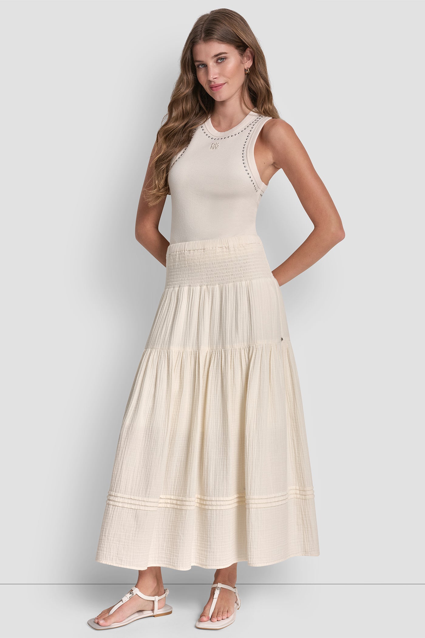 SMOCKED WAIST MAXI TIERED SKIRT VIEW 6 | The Vacation Edit