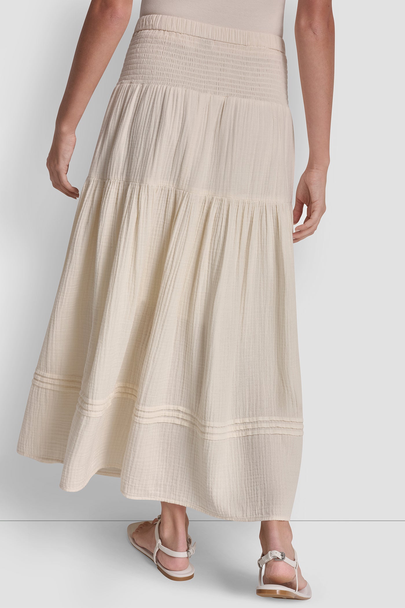 Eggnog SMOCKED WAIST MAXI TIERED SKIRT, VIEW 2 | The Vacation Edit