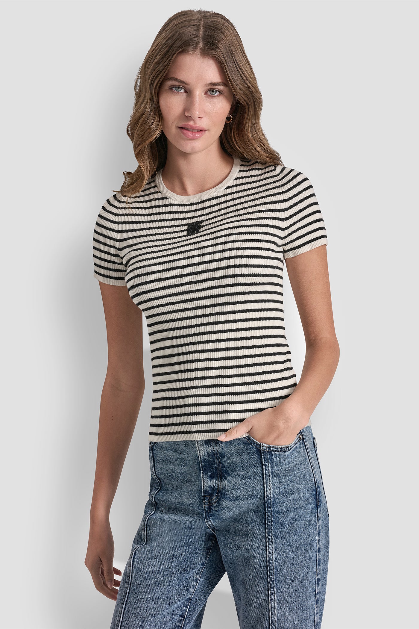 CREW NECK STRIPED TEE VIEW 4 | Tees & Tanks