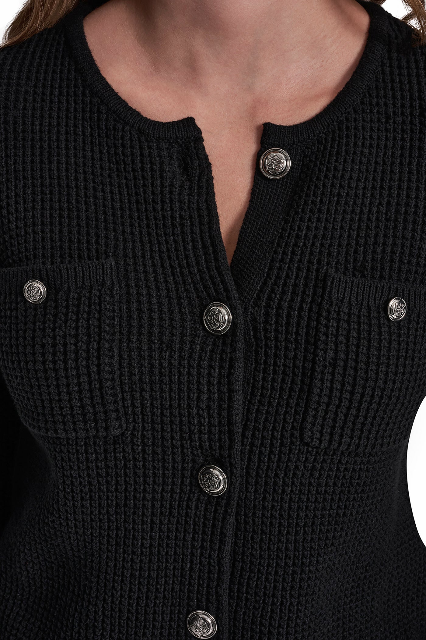 Tuck Stitch Crew Neck Cardigan | Cardigan | DKNY