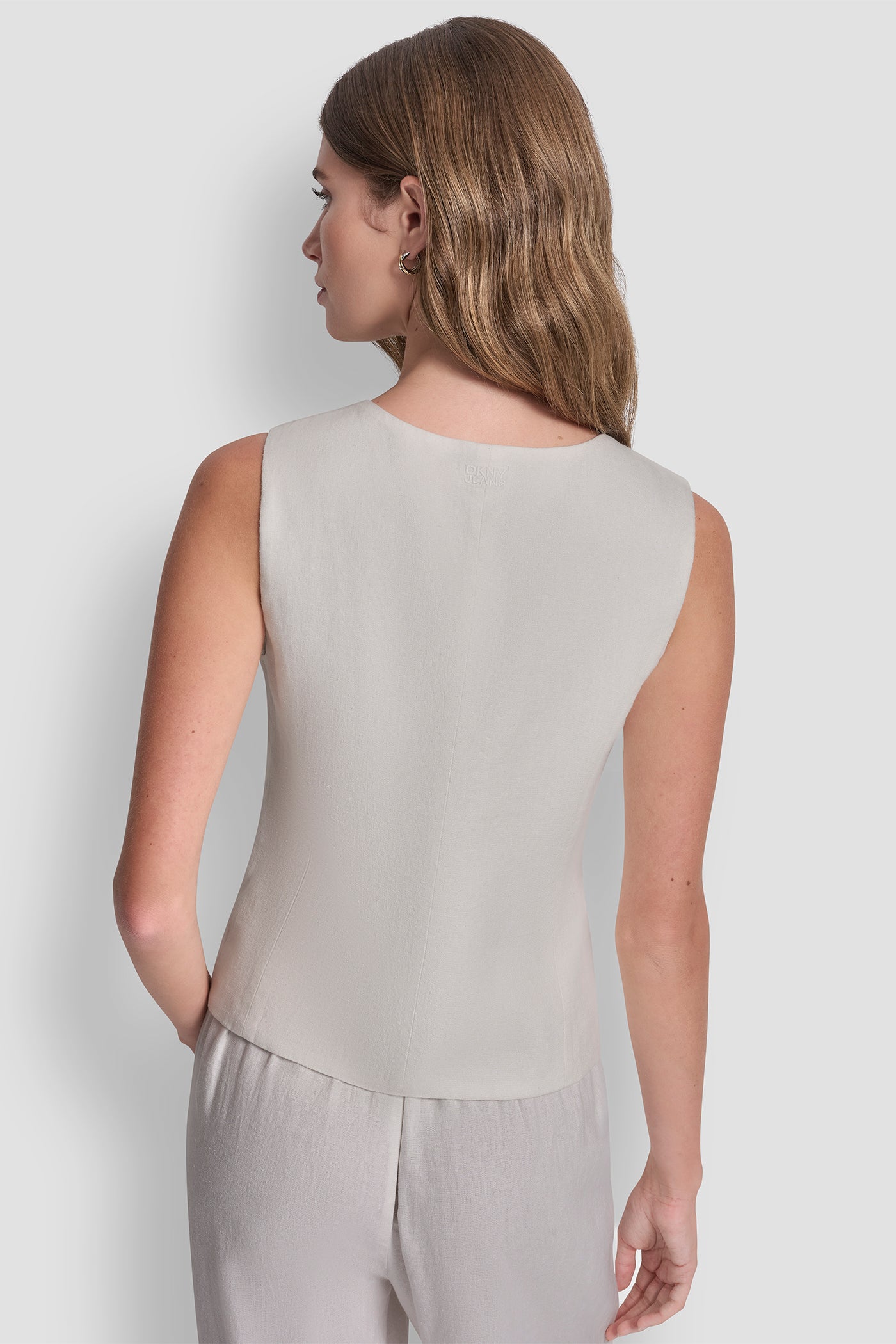 Ivory LINEN BUTTON-FRONT VEST, VIEW 2 | NEW NEUTRALS