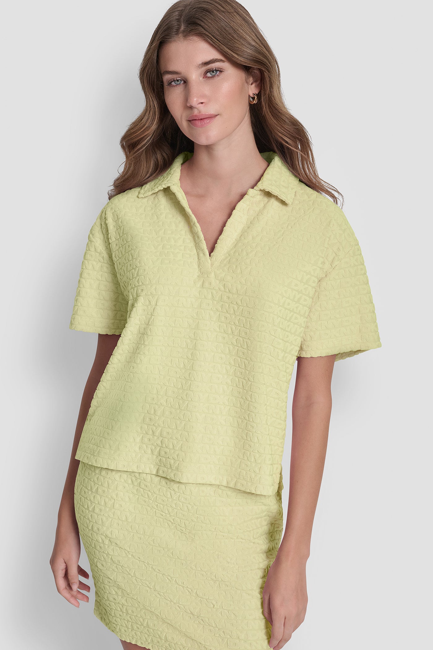 Lemon Light LOGO JACQUARD BOXY POLO TEE, FRONT VIEW | Under $75