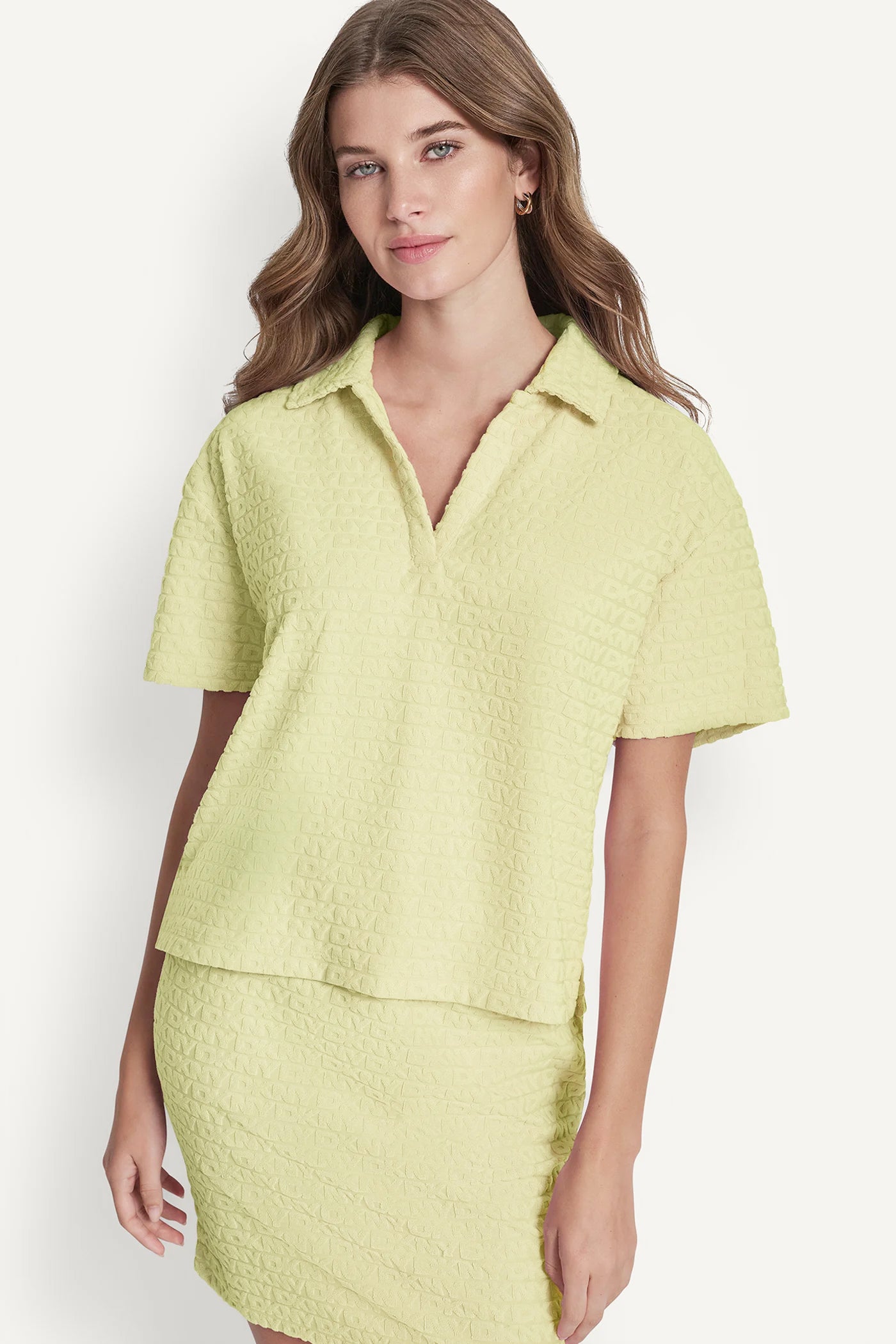 Lemon Light LOGO JACQUARD BOXY POLO TEE, VIEW 2 | Tees & Tanks