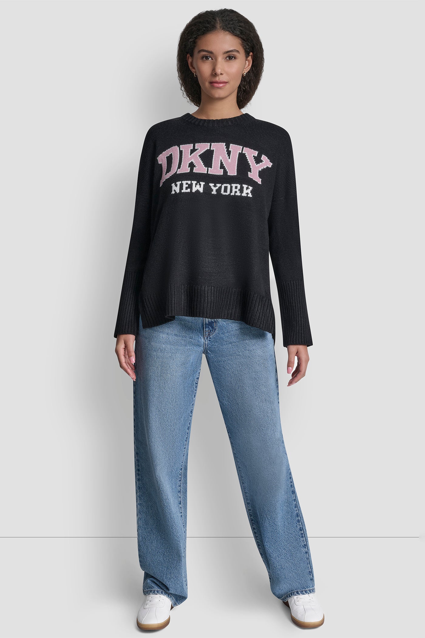 Varsity Logo Intarsia Crew Neck Relaxed Sweater | Sweater | DKNY