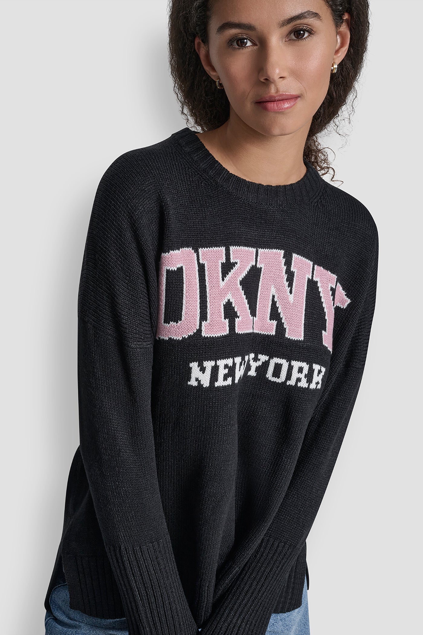 Varsity Logo Intarsia Crew Neck Relaxed Sweater | Sweater | DKNY