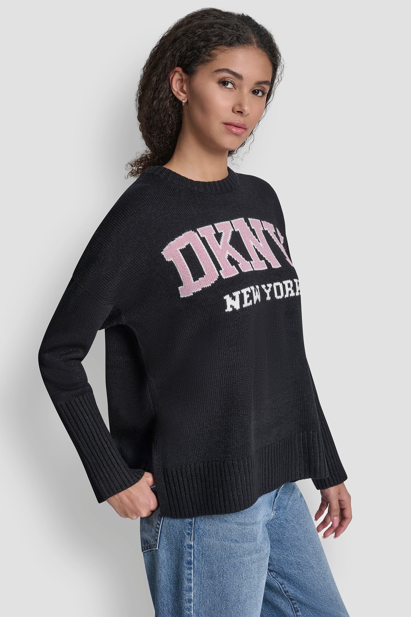 VARSITY LOGO INTARSIA CREW NECK RELAXED SWEATER VIEW 5 | DKNY JEANS