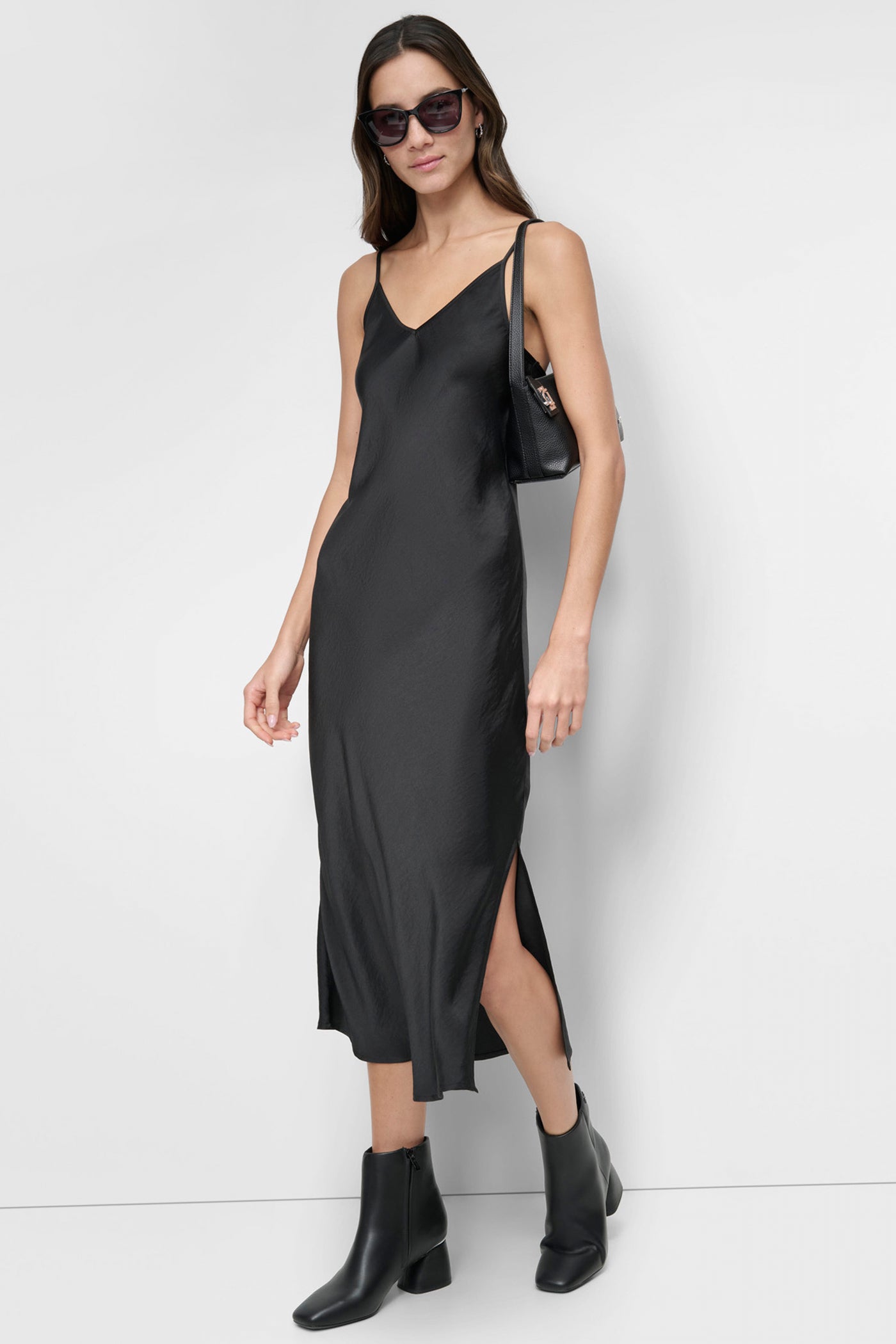 HIGH-SPLIT MIDI SLIP DRESS VIEW 3 | DKNY JEANS