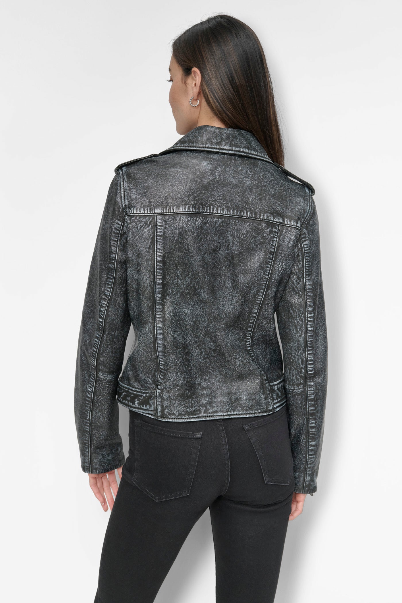 Black MOTO LEATHER JACKET, BACK VIEW | Not Clearance or Preorder