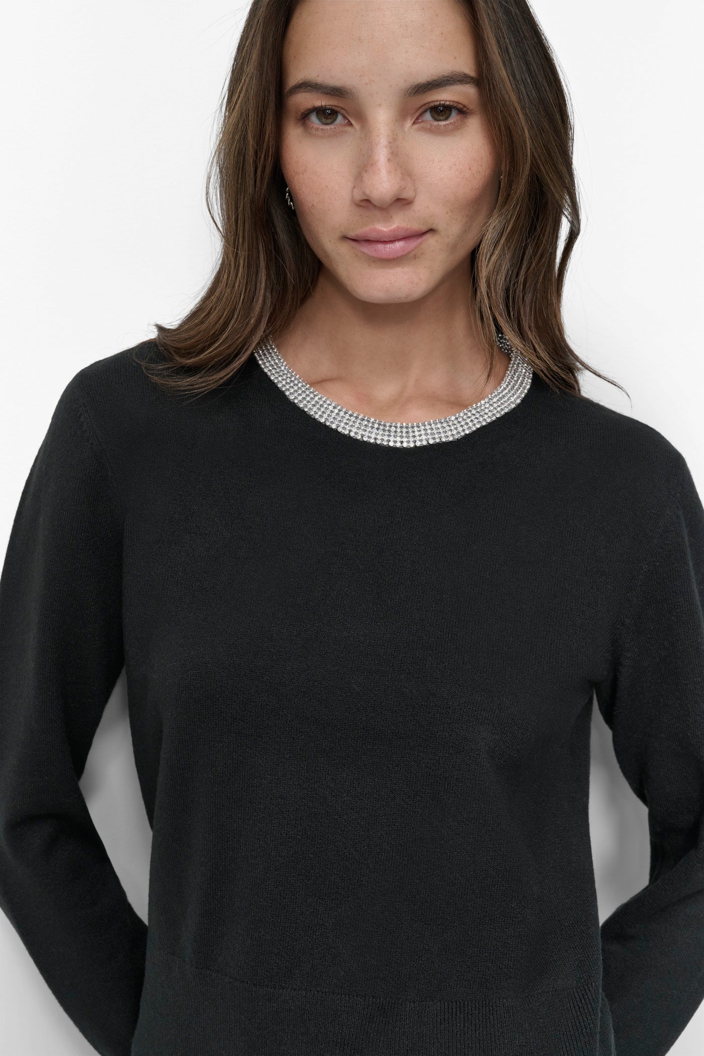 CREW NECK WITH RHINESTONE TRIM AT NECK VIEW 4 | Cyber Deals