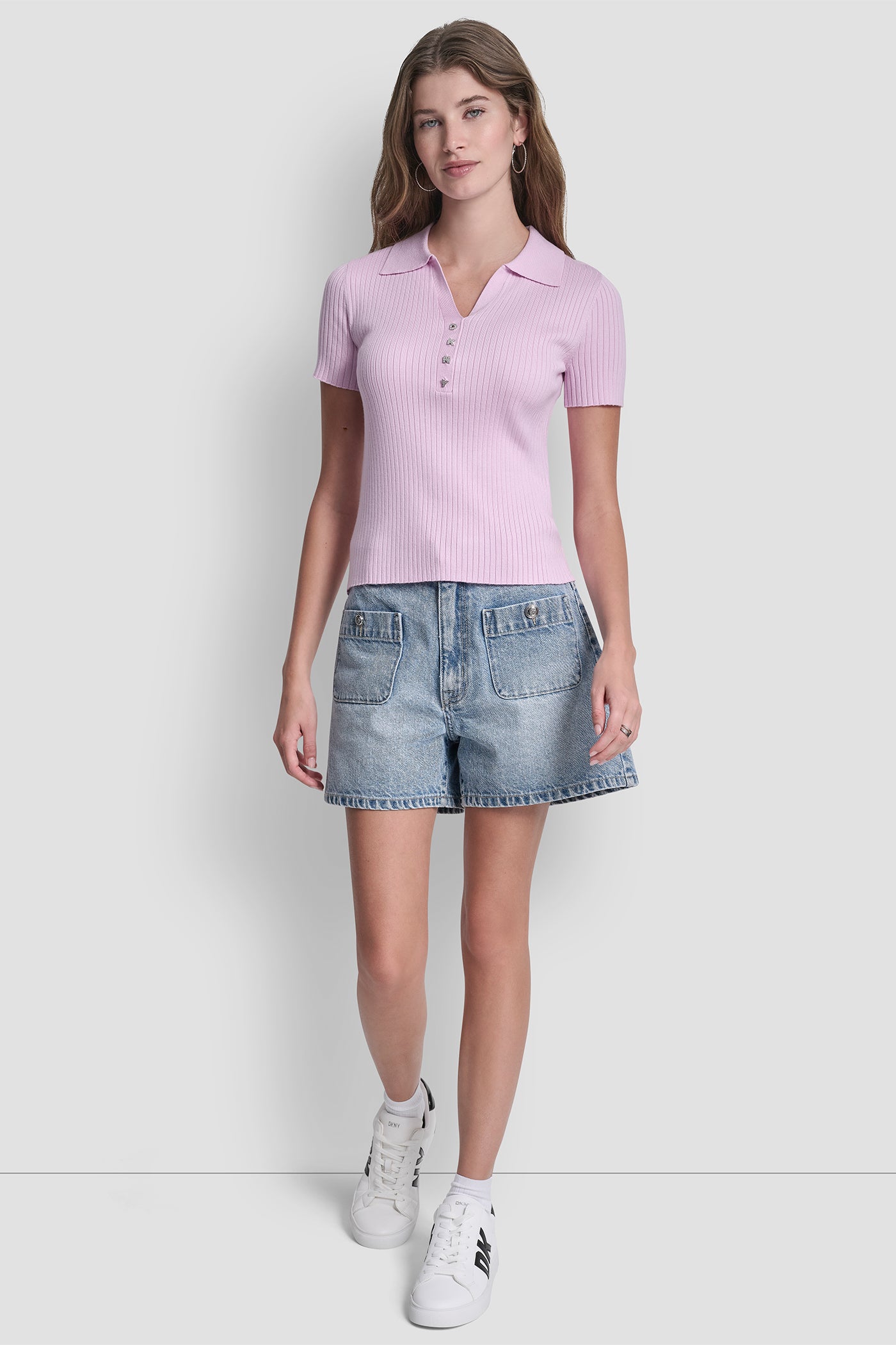 RIBBED POLO WITH RHINESTONE BUTTONS VIEW 4 | Clothing