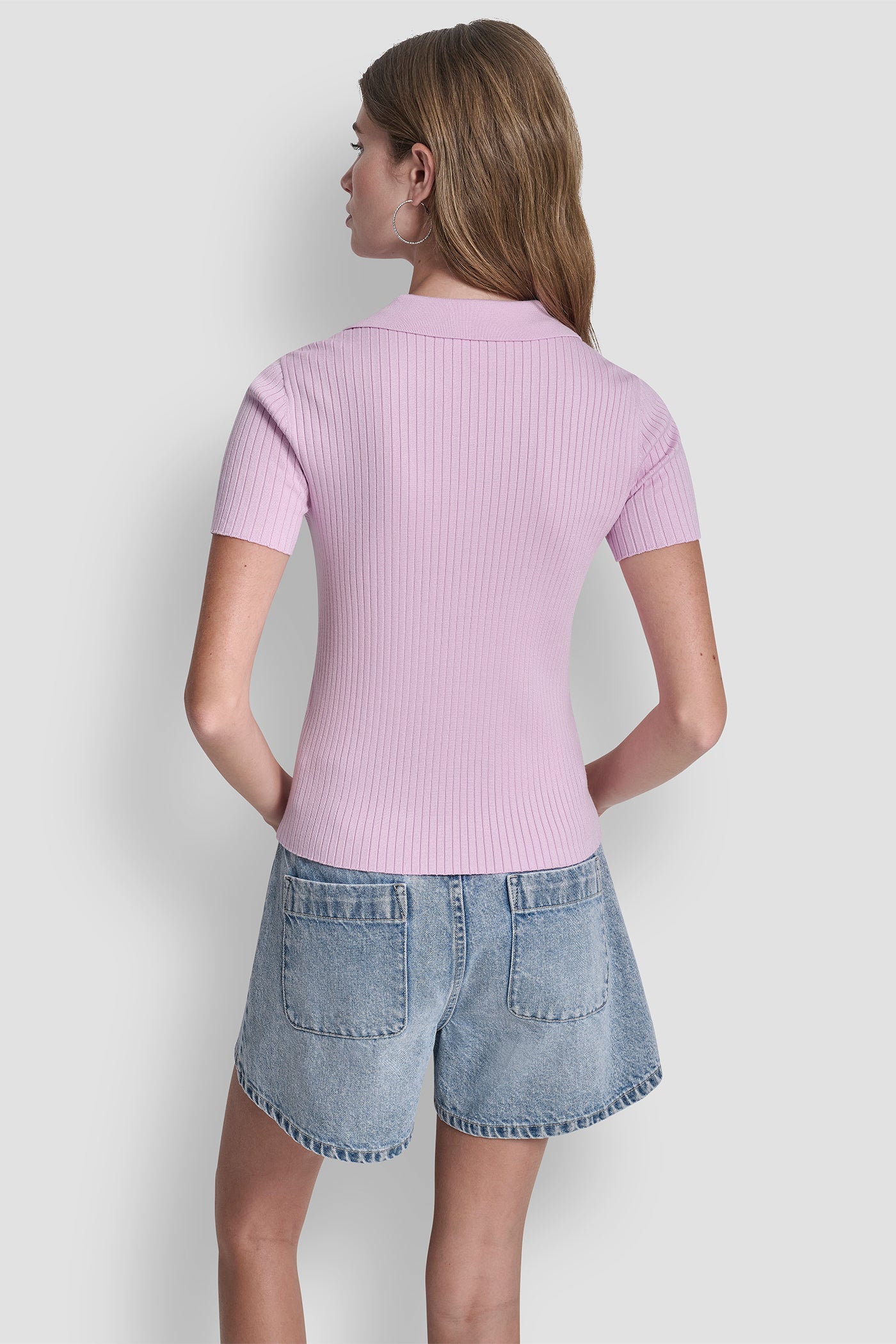 Pink/Lavender RIBBED POLO WITH RHINESTONE BUTTONS, VIEW 2 | Clothing