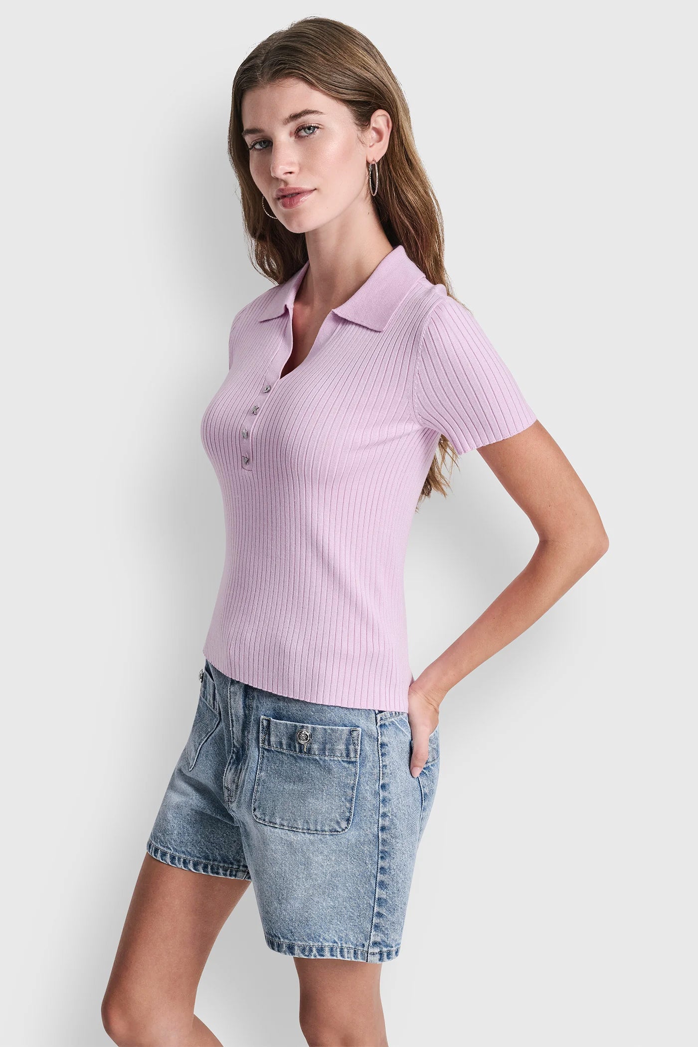 RIBBED POLO WITH RHINESTONE BUTTONS VIEW 3 | SALE CLOTHING