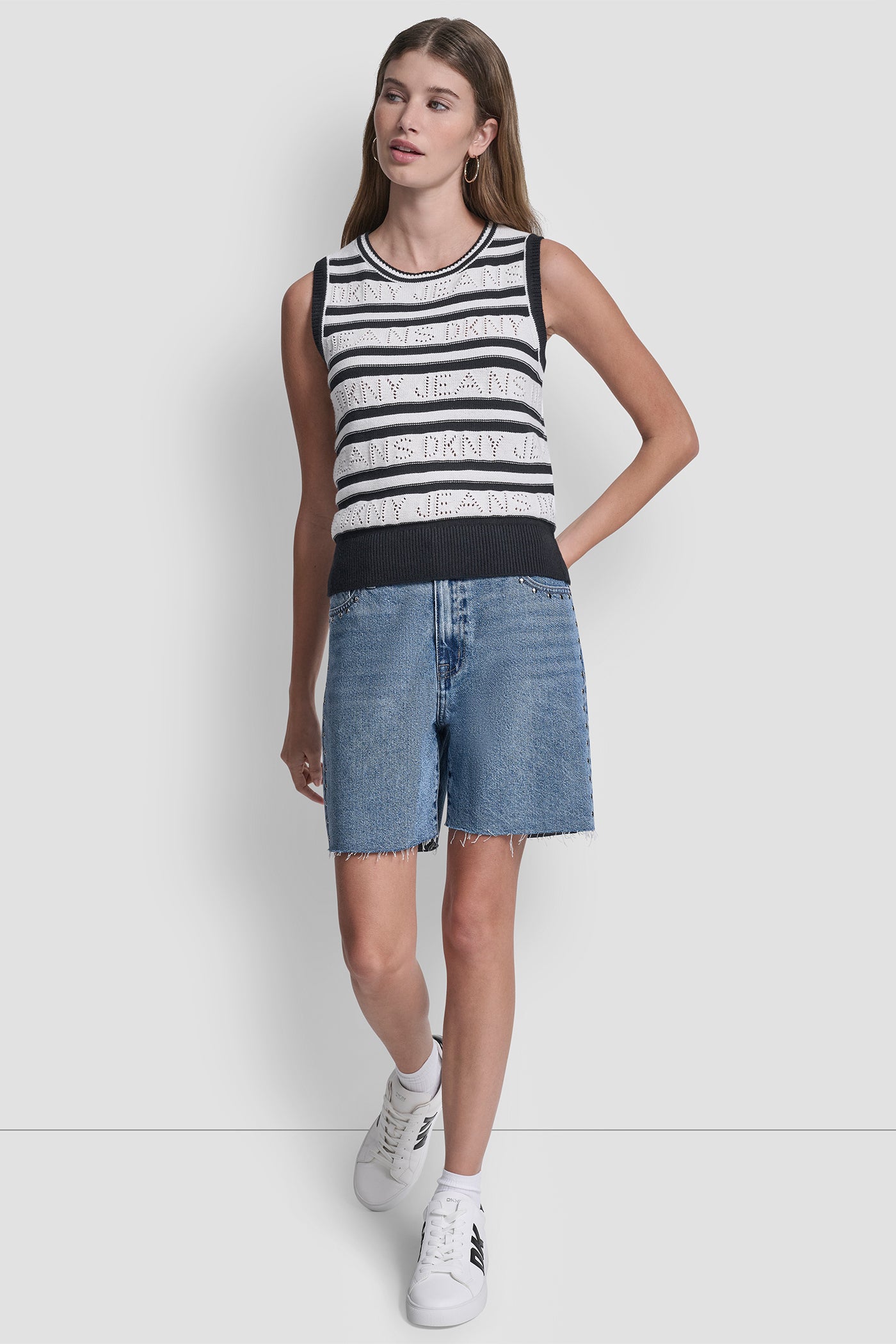 LOGO POINTELLE STRIPED SWEATER VIEW 5 | WOMEN'S SWEATERS & TOPS