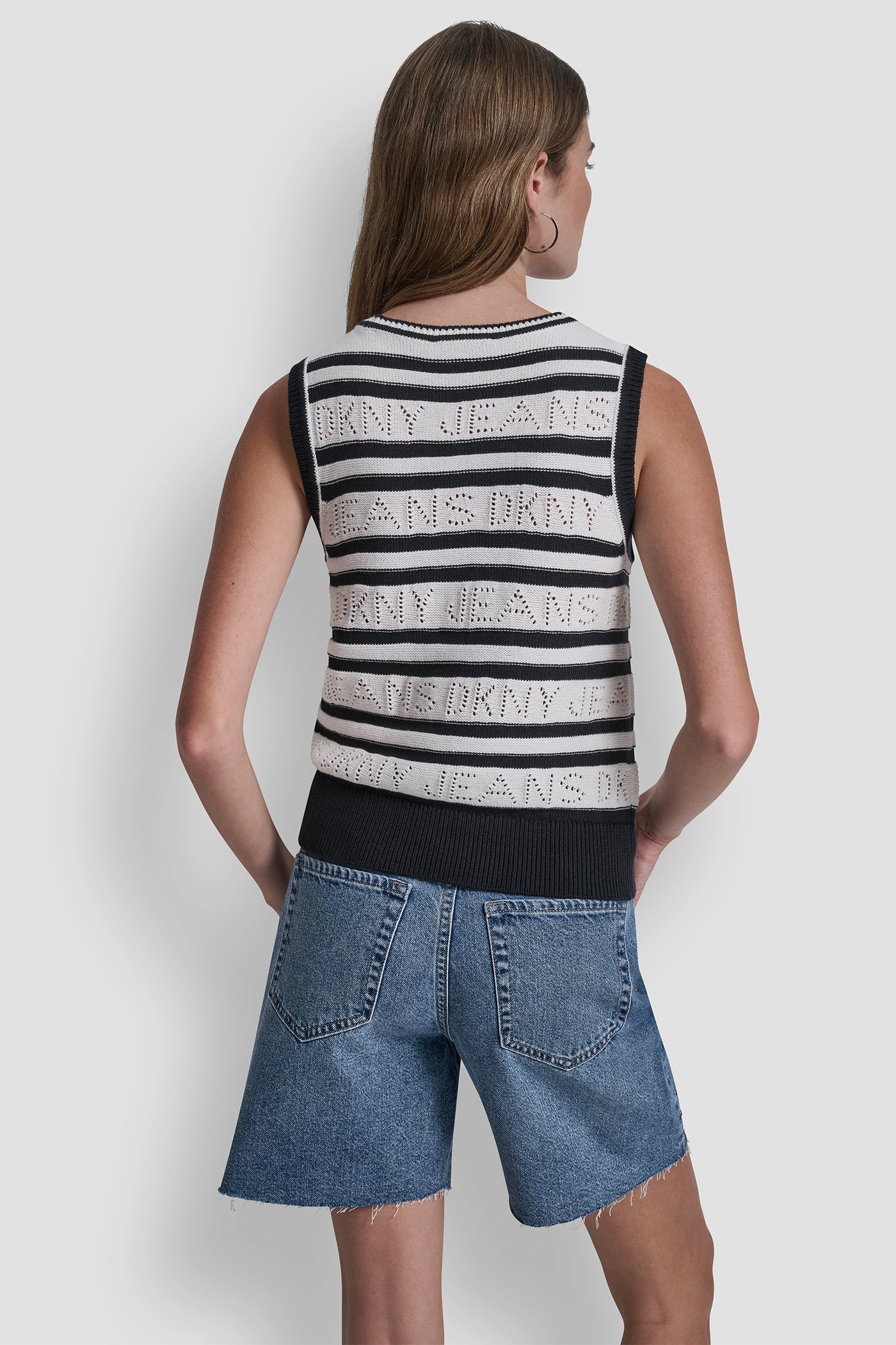 LOGO POINTELLE STRIPED SWEATER VIEW 3 | WOMEN'S SWEATERS & TOPS