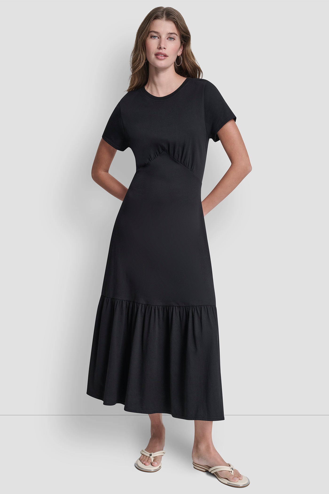 black dkny dress Womens Illusion Sleeve - Little Black Dress DKNY Women's Sleeveless Smocked Midi