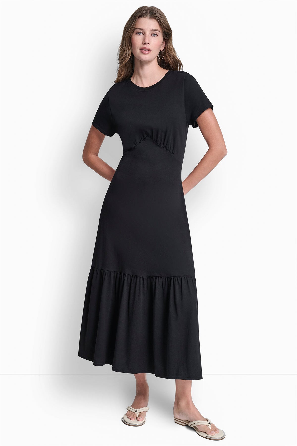 RUCHED BODICE TIERED MAXI DRESS VIEW 2