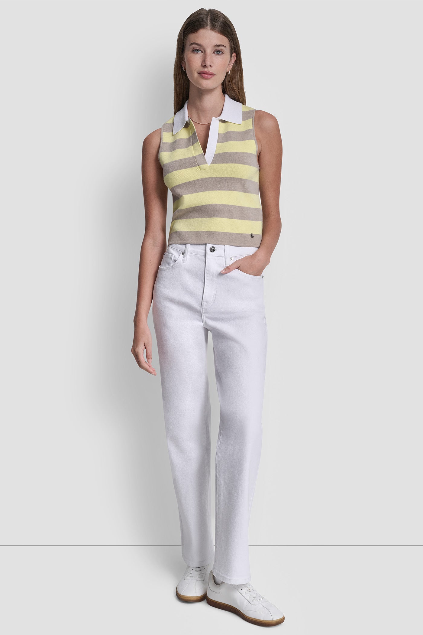STRIPED SLEVELESS POLO SWEATER VIEW 5 | DKNY JEANS