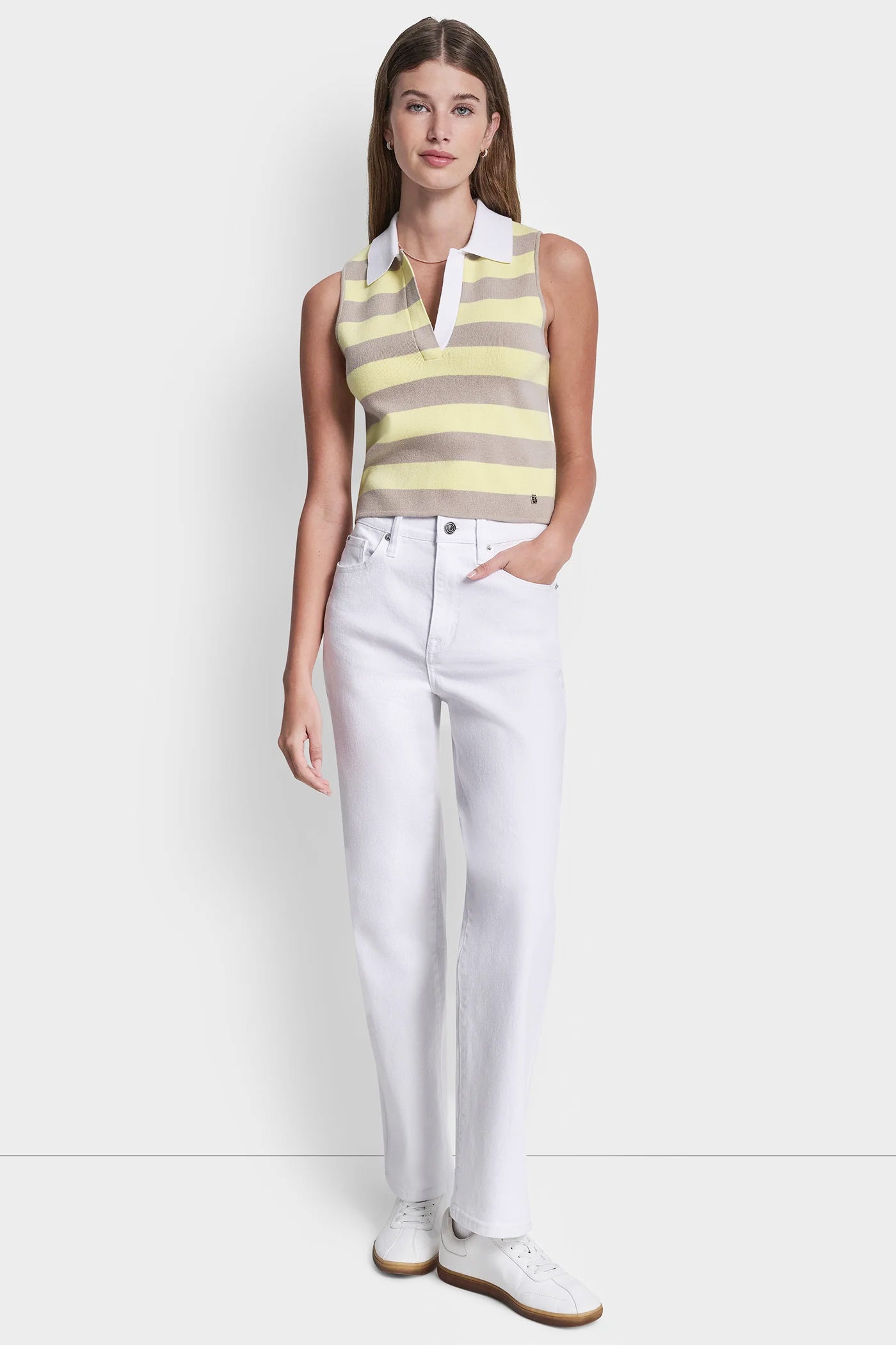 STRIPED SLEVELESS POLO SWEATER VIEW 4 | Tees & Tanks