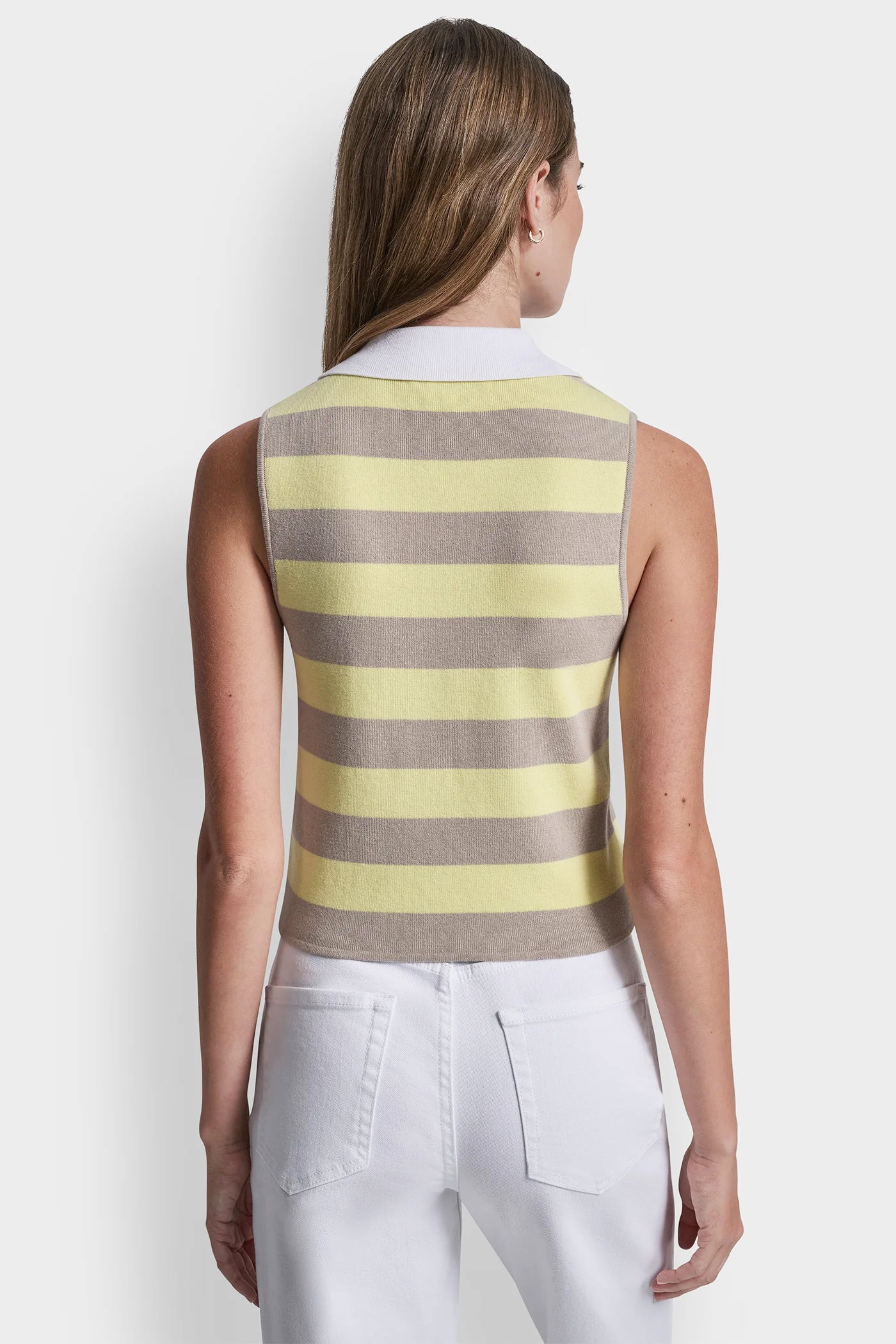 STRIPED SLEVELESS POLO SWEATER VIEW 3 | Tees & Tanks
