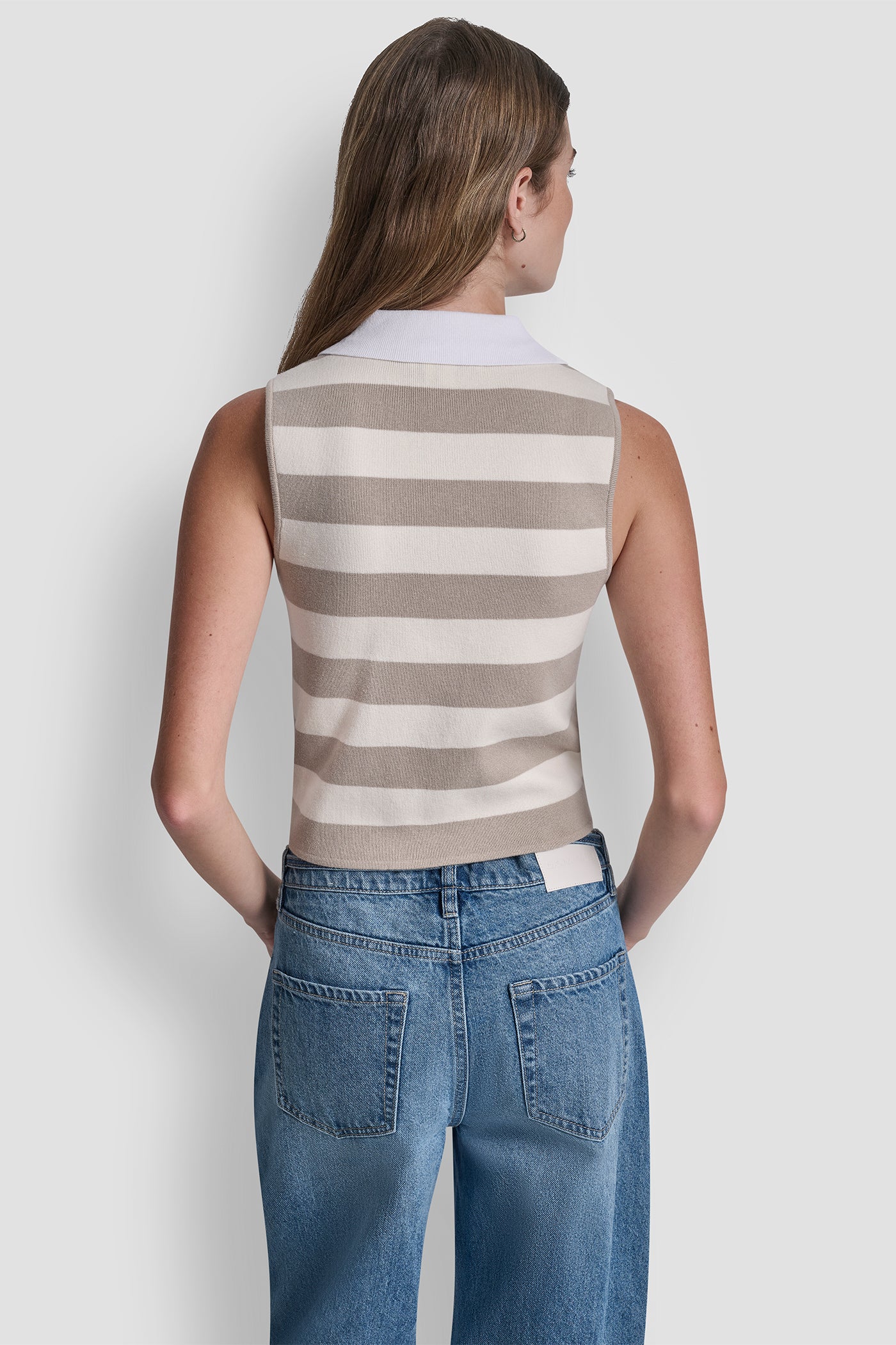 STRIPED SLEEVELESS POLO SWEATER VIEW 3 | DKNY JEANS