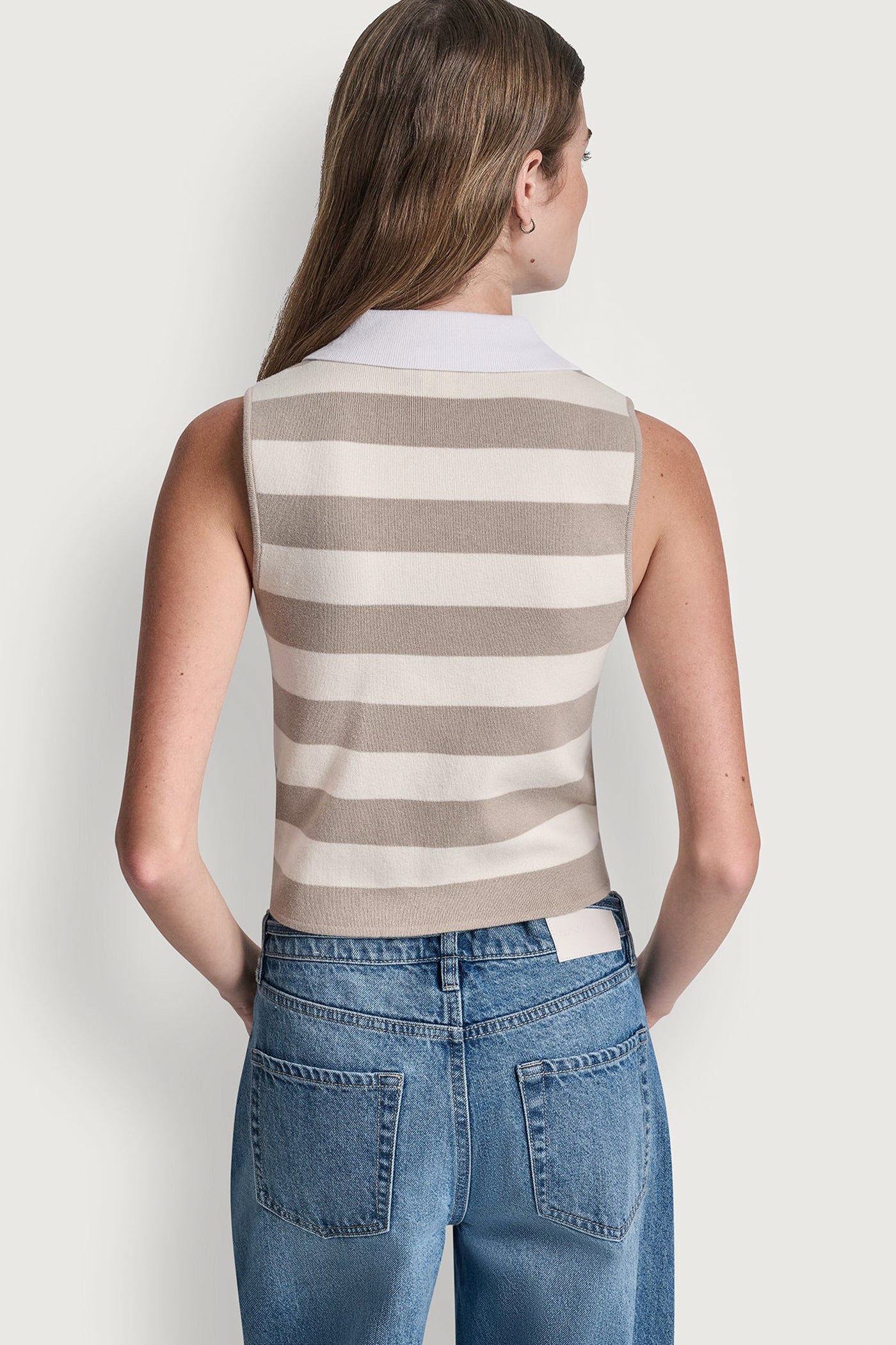 STRIPED SLEEVELESS POLO SWEATER VIEW 4 | Tees & Tanks