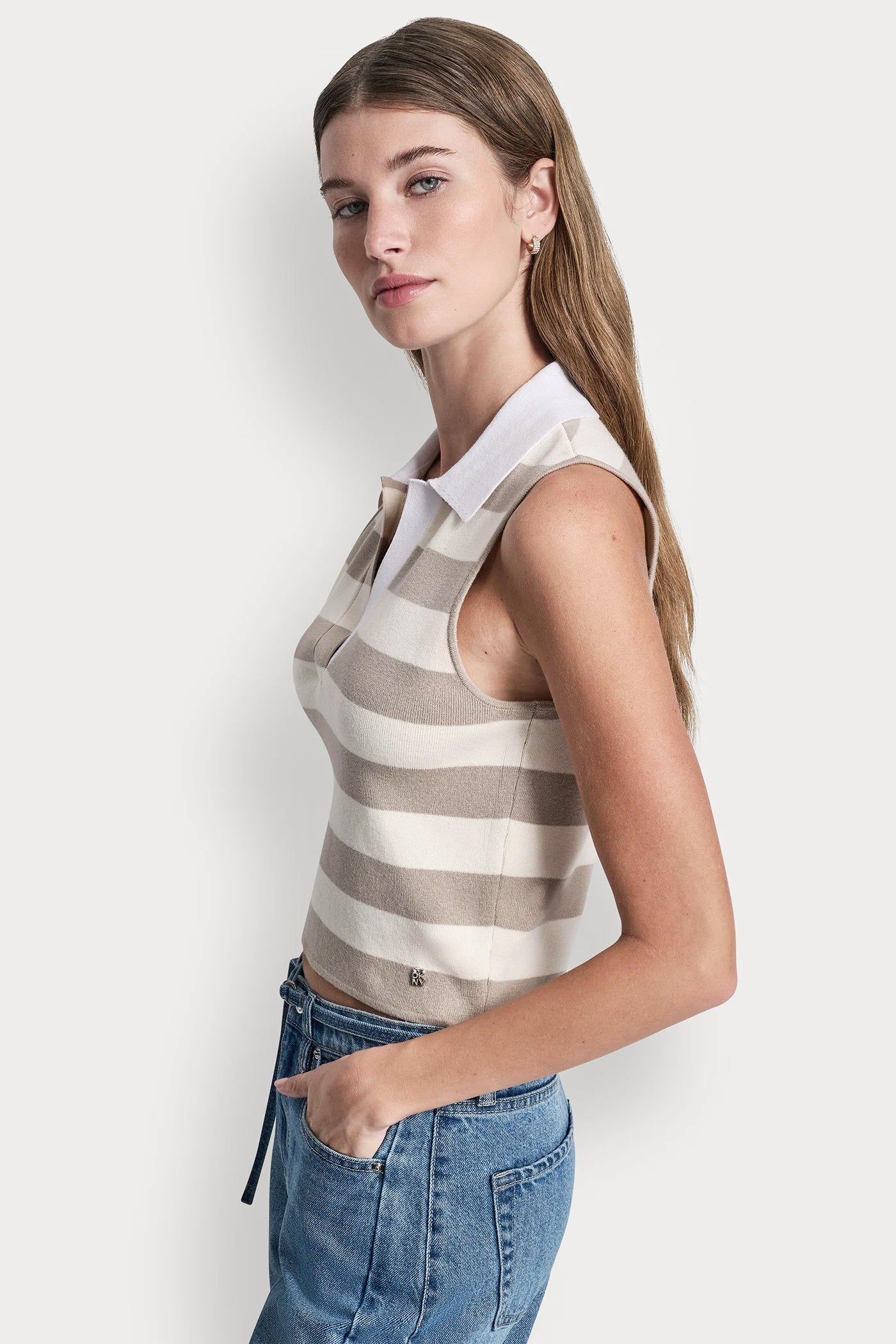 STRIPED SLEEVELESS POLO SWEATER VIEW 5 | Tees & Tanks
