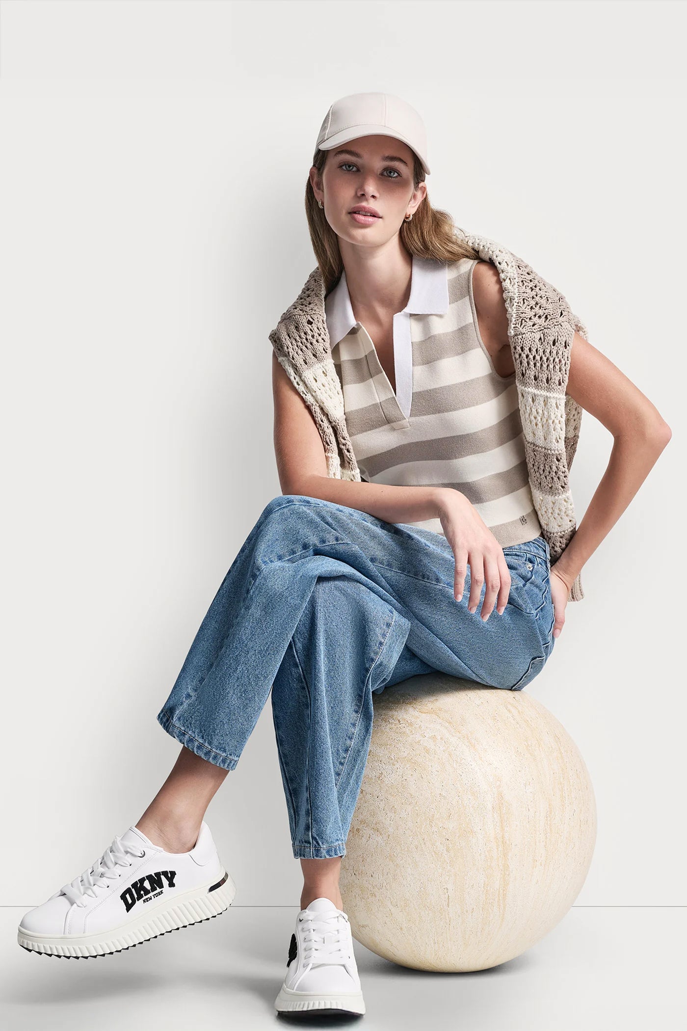 STRIPED SLEEVELESS POLO SWEATER VIEW 8 | Tees & Tanks
