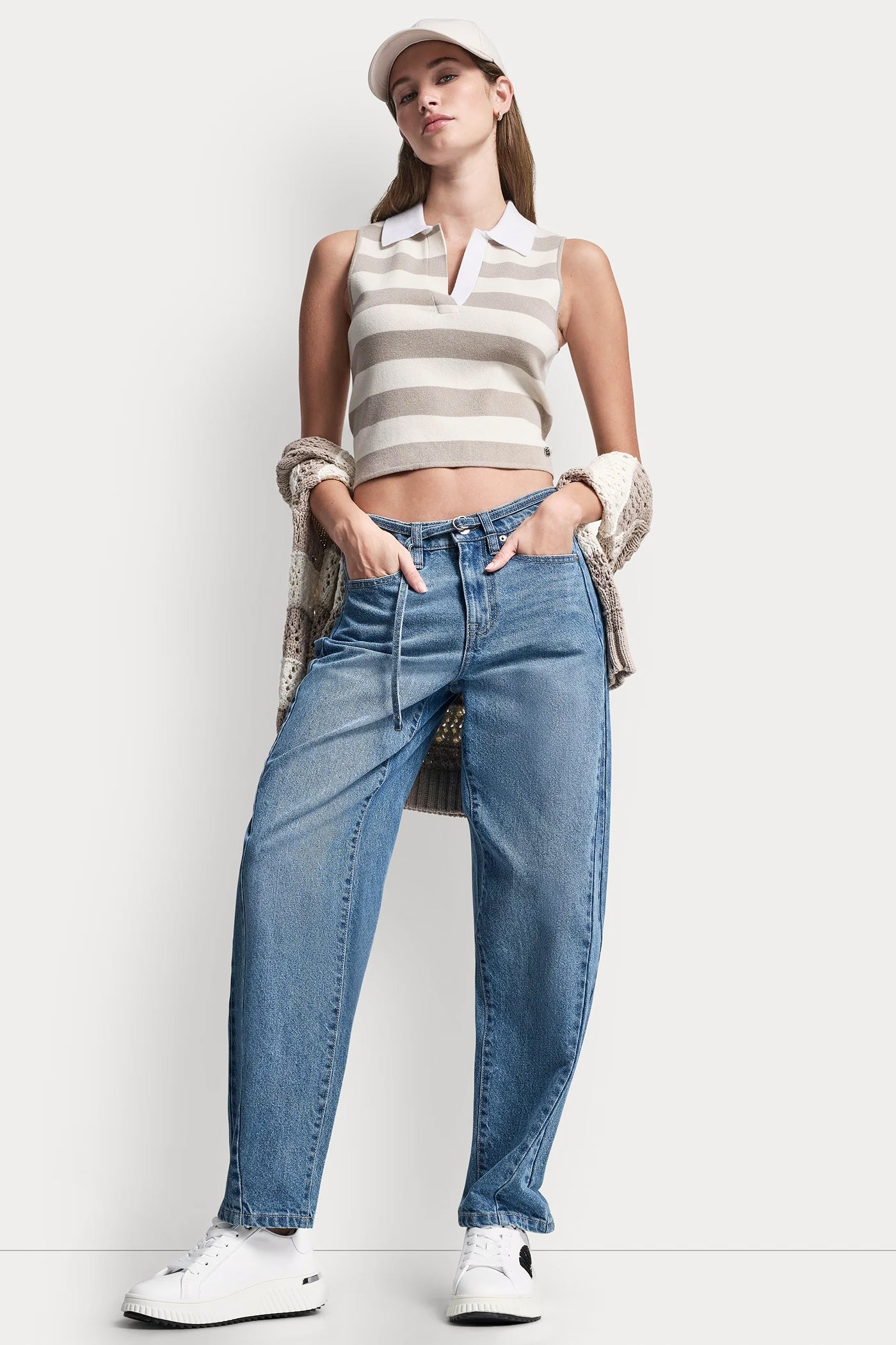 STRIPED SLEEVELESS POLO SWEATER VIEW 7 | Tees & Tanks