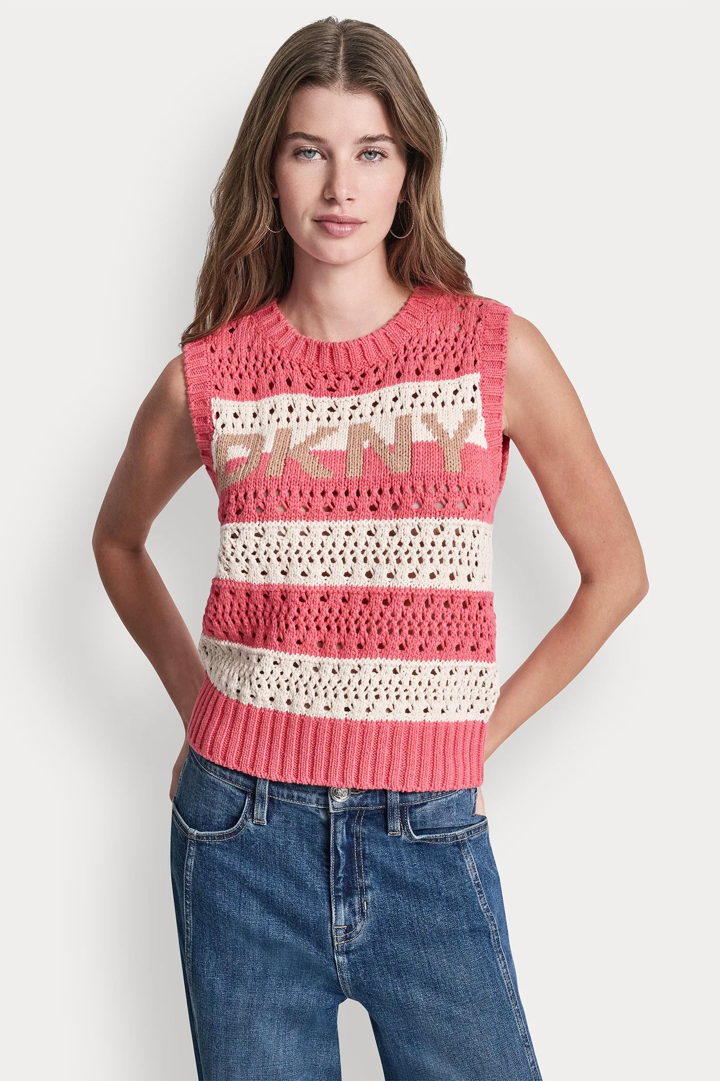 Sunkissed/Eggnog/Teak STRIPED POINTELLE STITCH SWEATER, VIEW 2 | WOMEN'S SWEATERS & TOPS