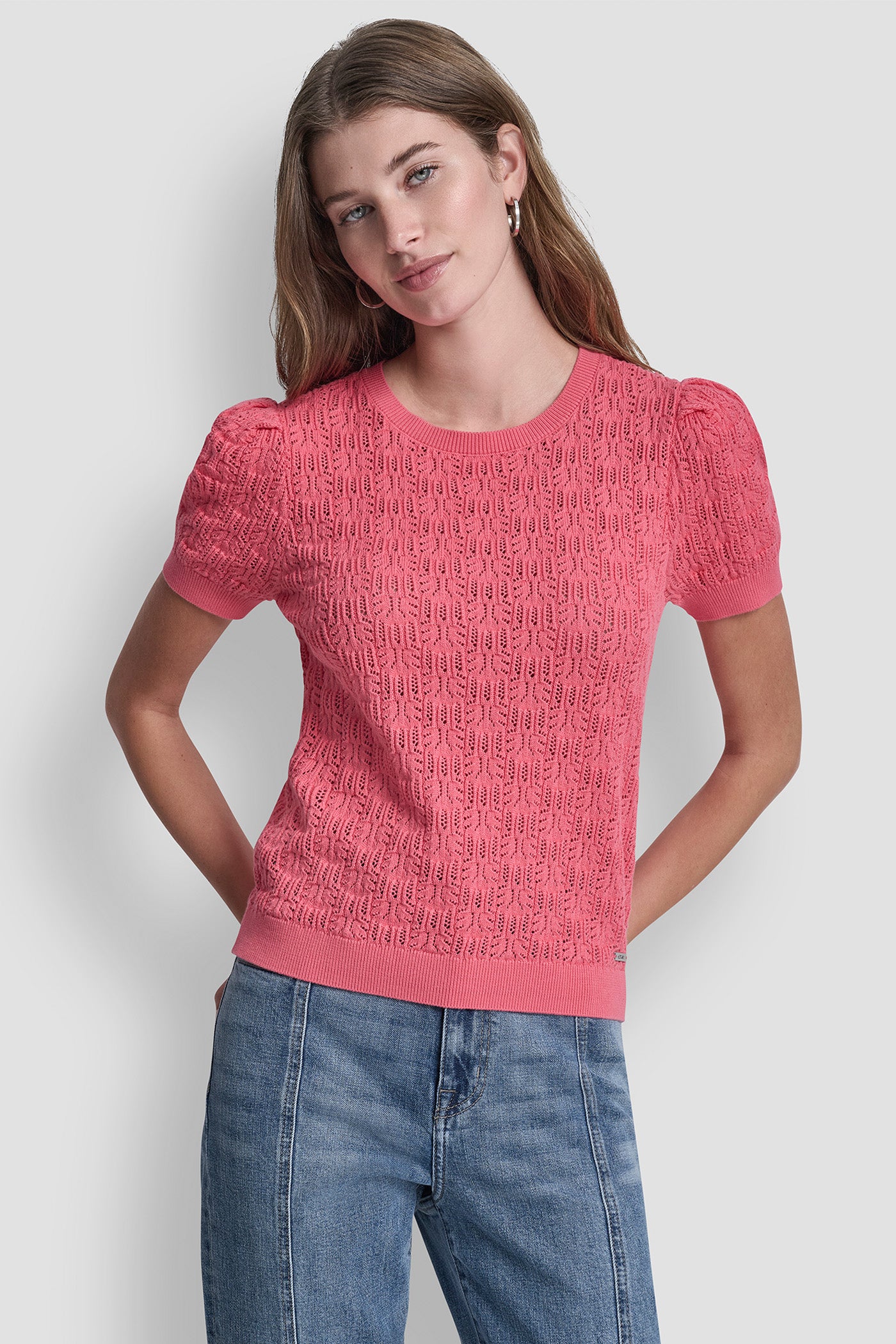 Sunkissed LACE POINTELLE STITCH SWEATER, VIEW 2 | All Products